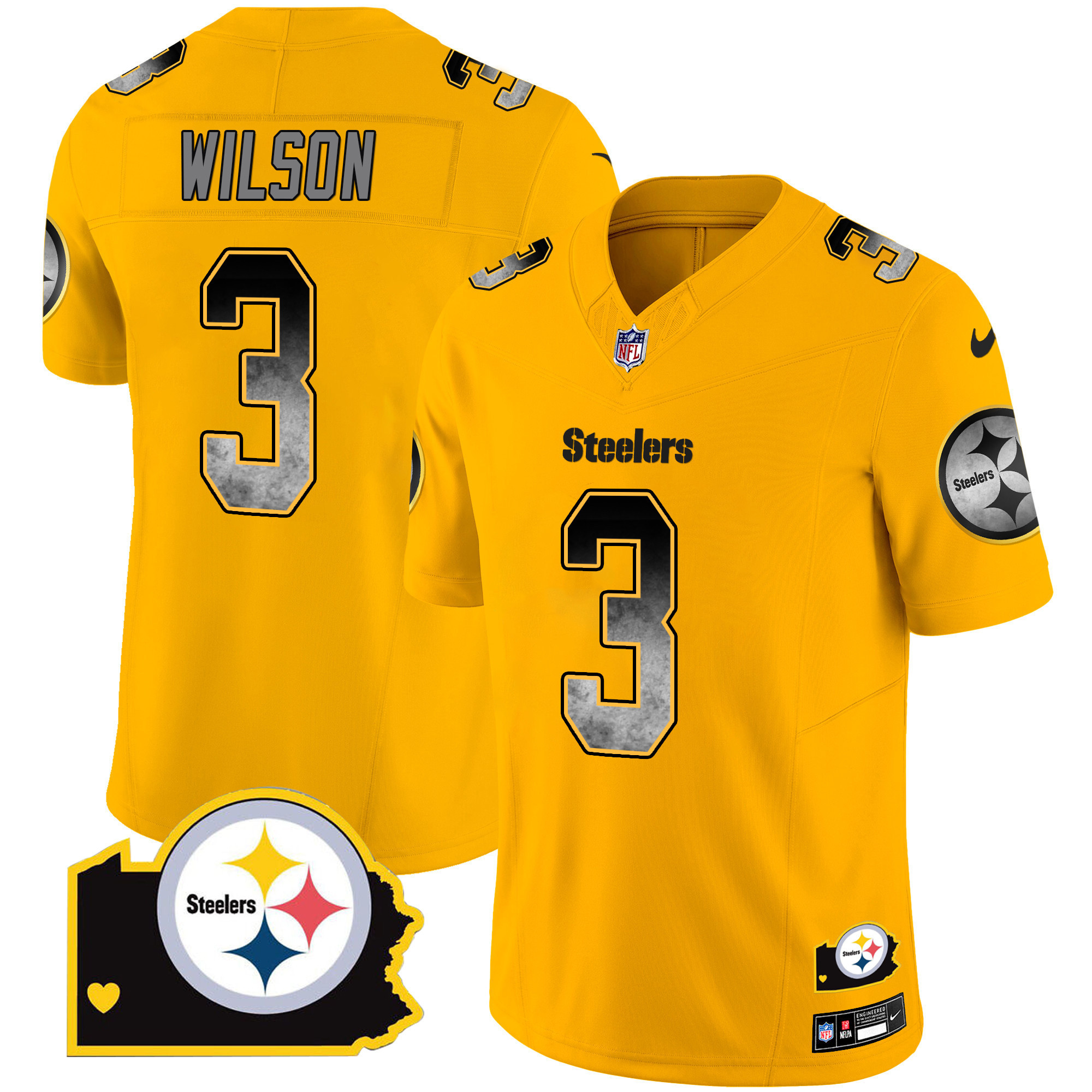 Russell Wilson Pittsburgh Steelers Arch Smoke Home Patch Vapor Gold Jersey - All Stitched