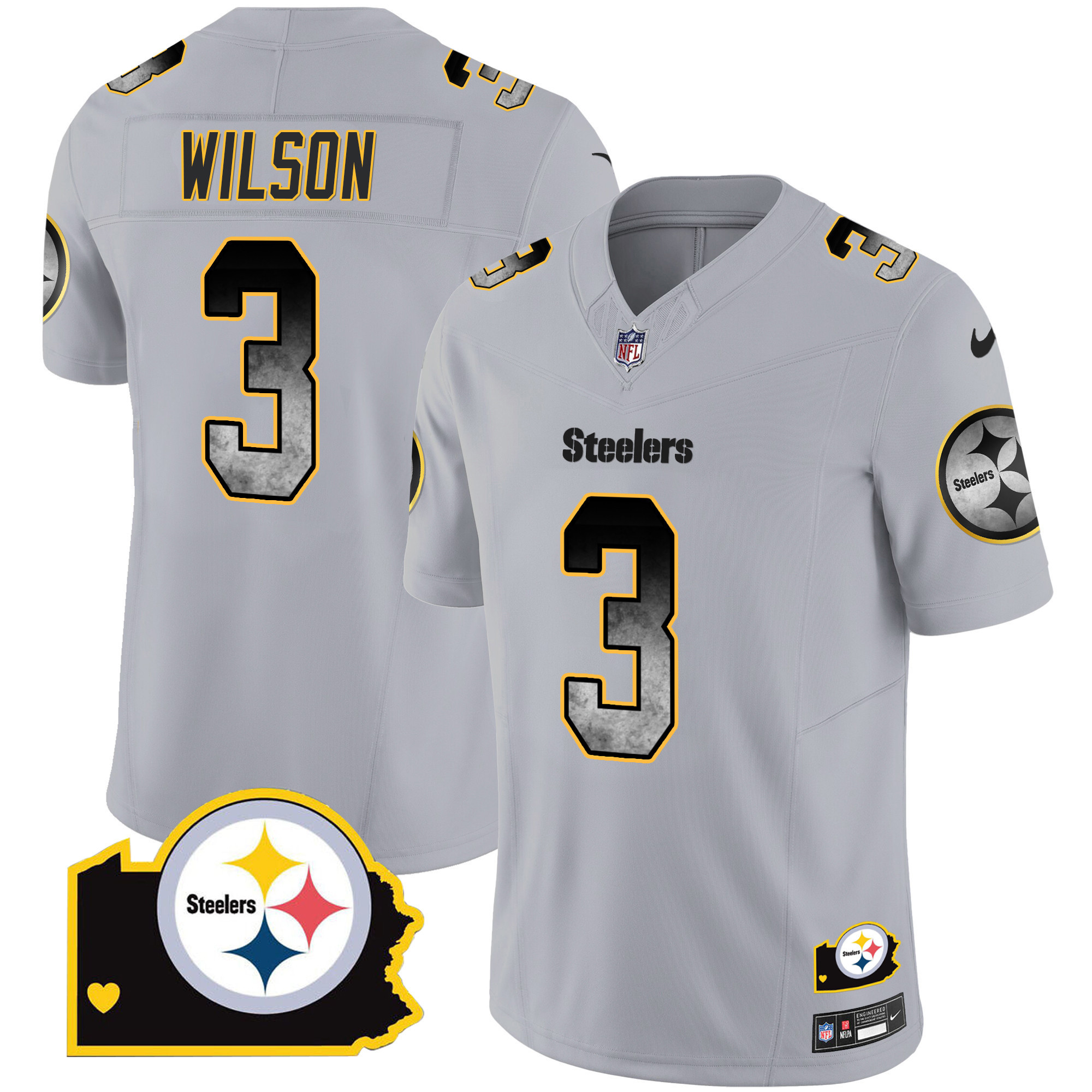 Russell Wilson Pittsburgh Steelers Arch Smoke Home Patch Vapor Gray Jersey - All Stitched
