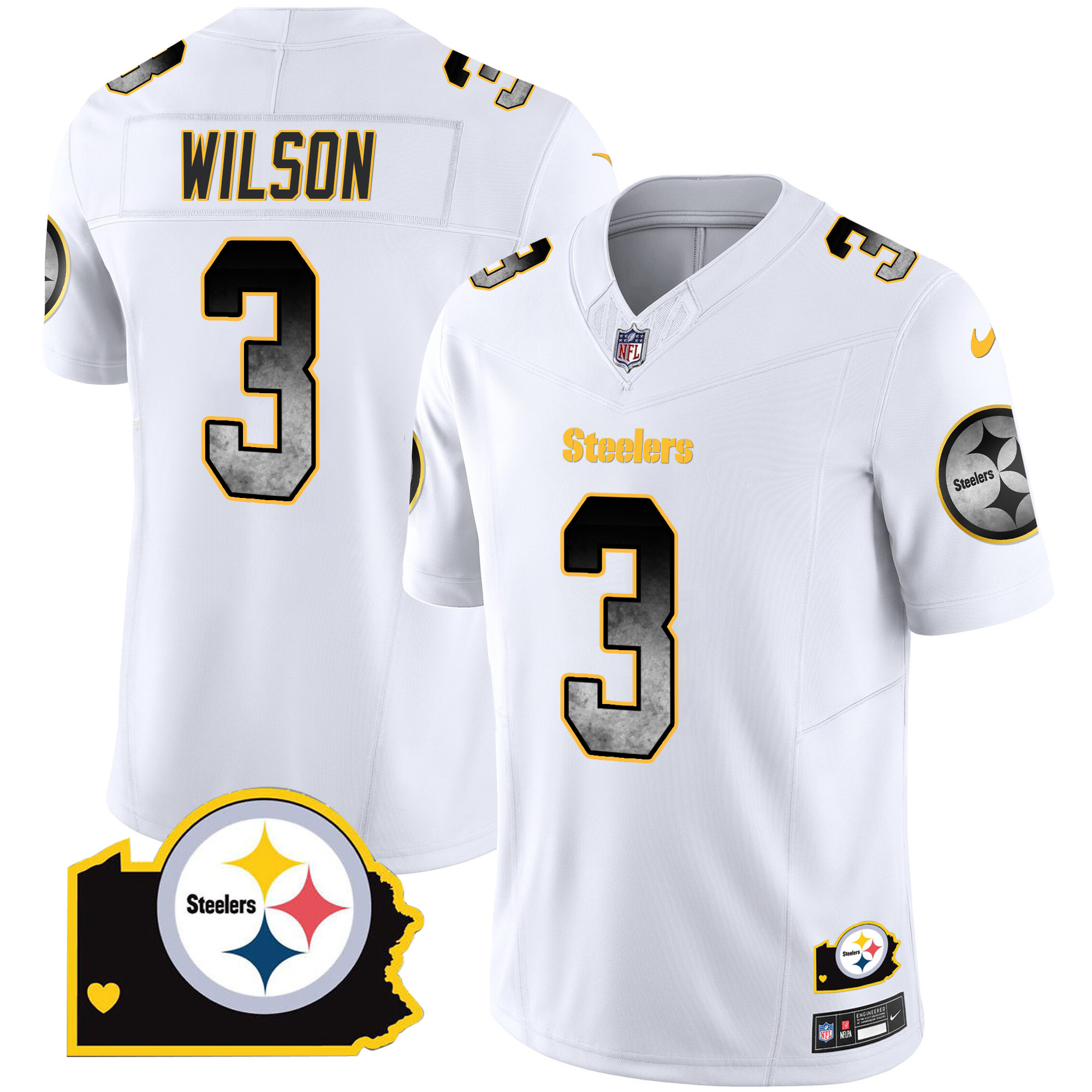 Russell Wilson Pittsburgh Steelers Arch Smoke Home Patch Vapor White Jersey - All Stitched