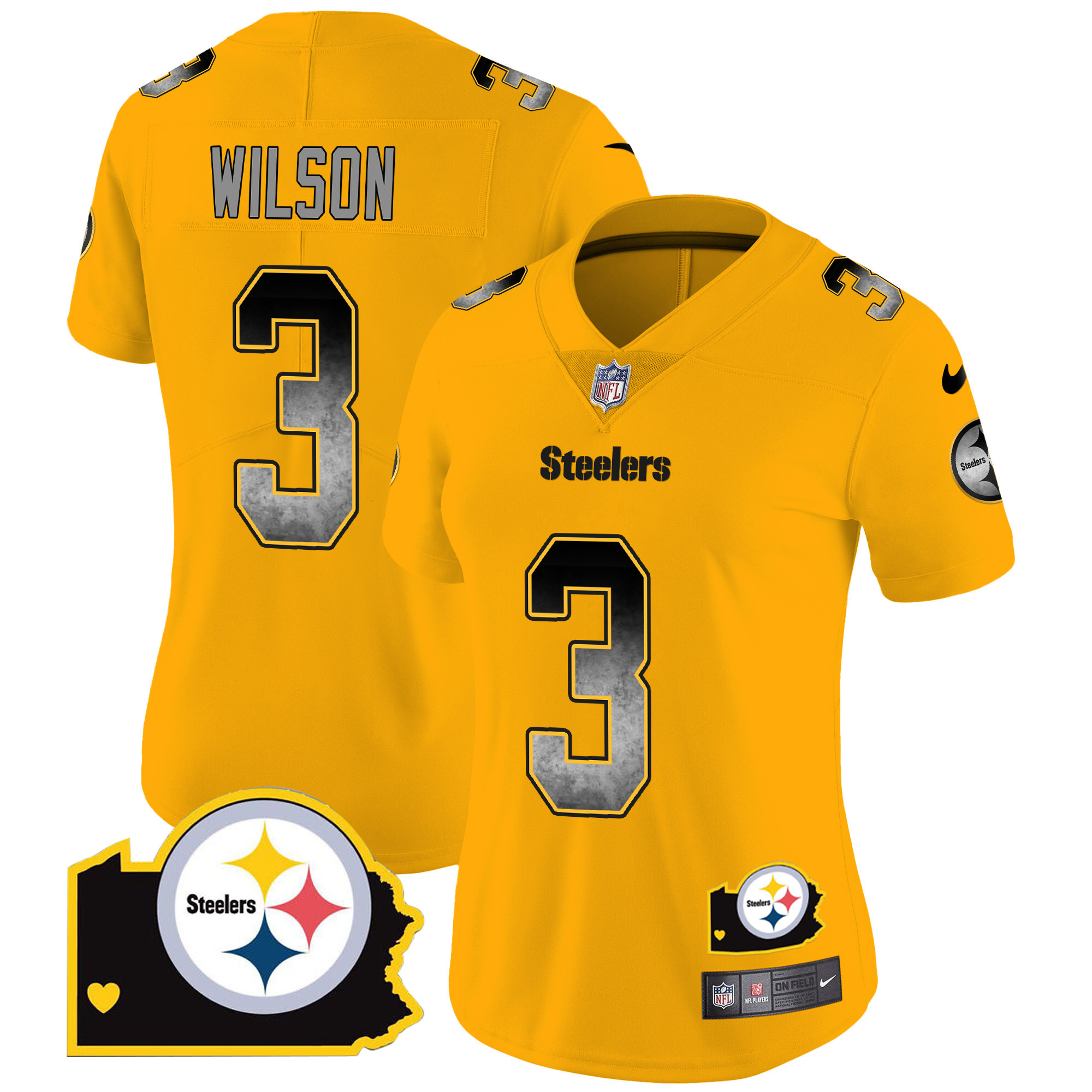 Russell Wilson Women's Pittsburgh Steelers Arch Smoke Home Patch Vapor Gold Jersey - All Stitched