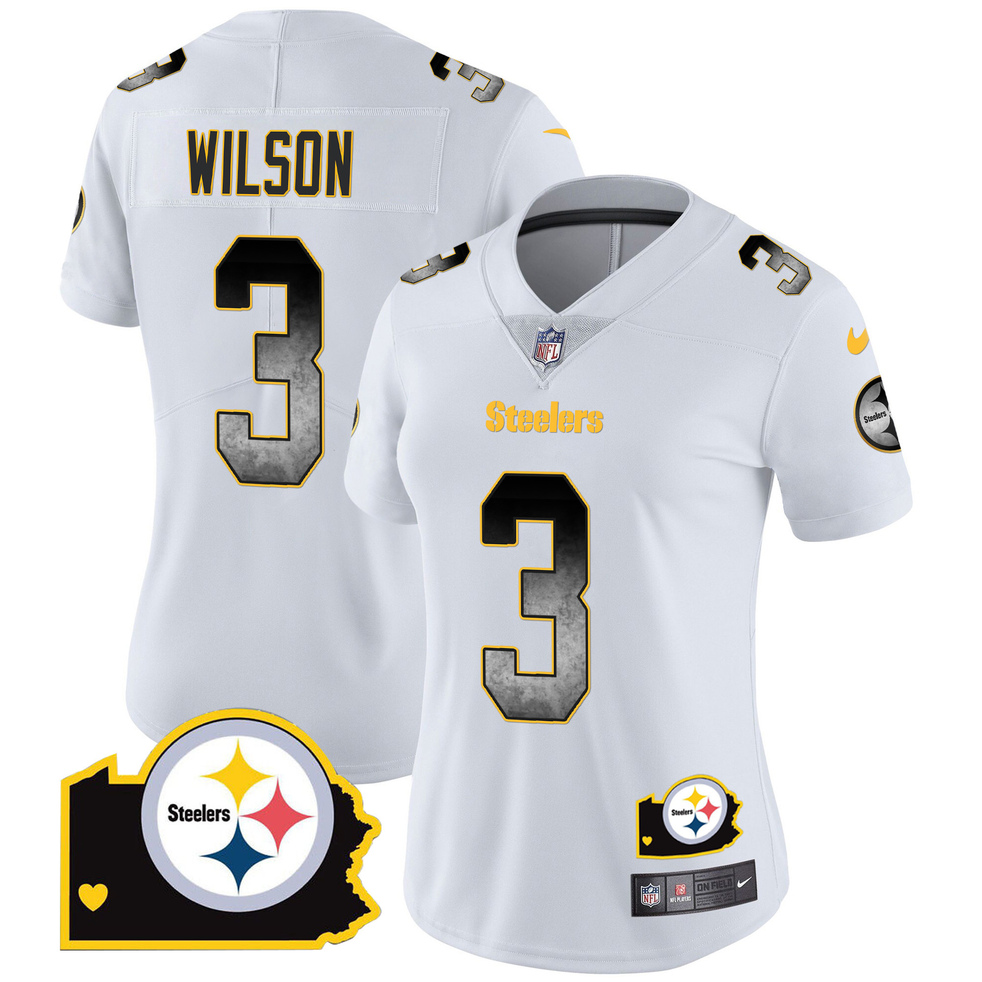 Russell Wilson Women's Pittsburgh Steelers Arch Smoke Home Patch Vapor White Jersey - All Stitched