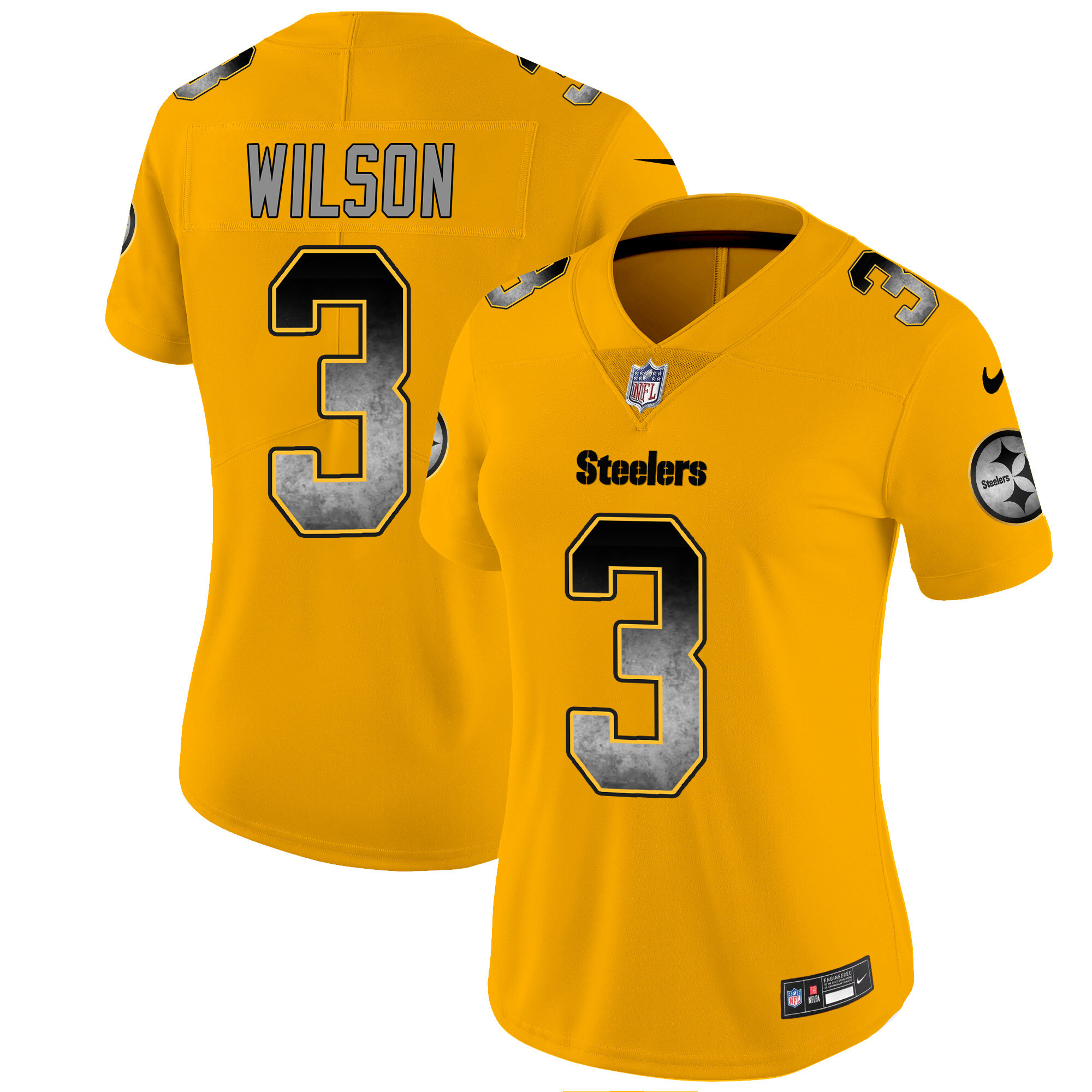 Russell Wilson Women's Pittsburgh Steelers Arch Smoke Vapor Gold Jersey - All Stitched