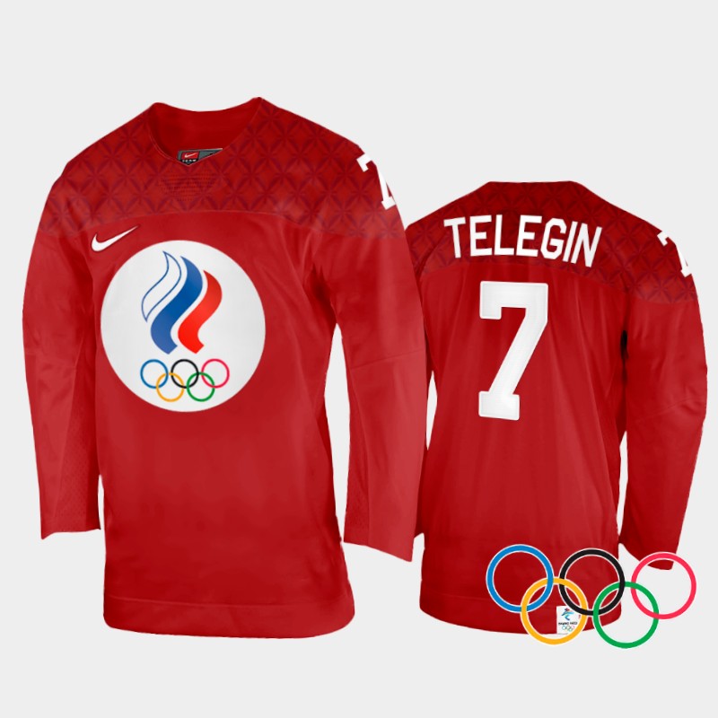 Russia Sergei Telegin 2022 Winter Olympics Red #7 Jersey Home
