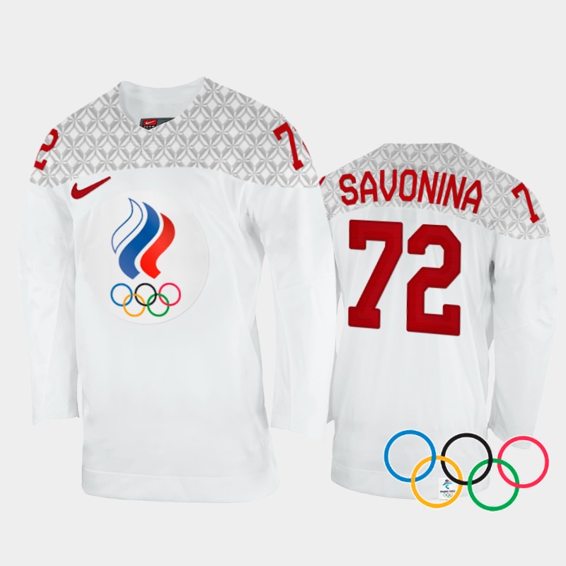 Russia Women's Anna Savonina 2022 Winter Olympics White #72 Jersey Away