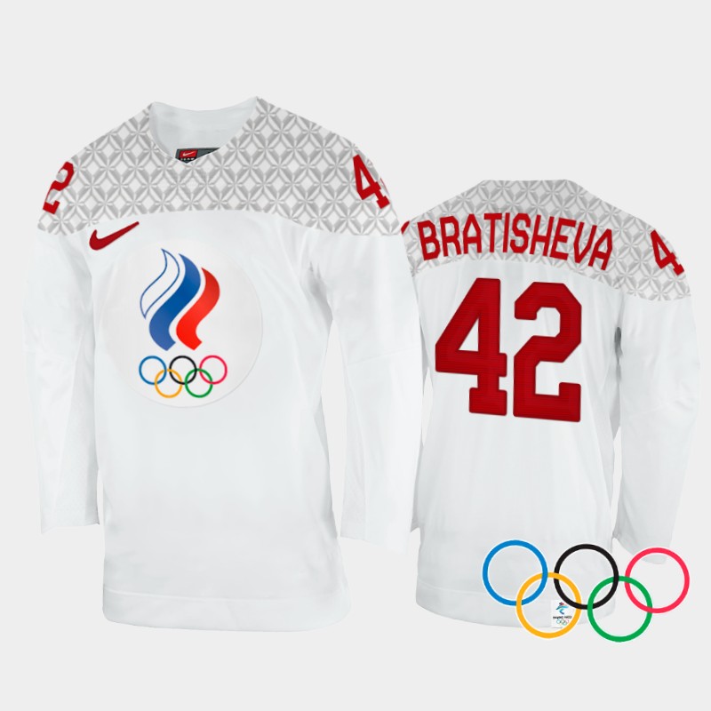 Russia Women's Oxana Bratisheva 2022 Winter Olympics White #42 Jersey Away