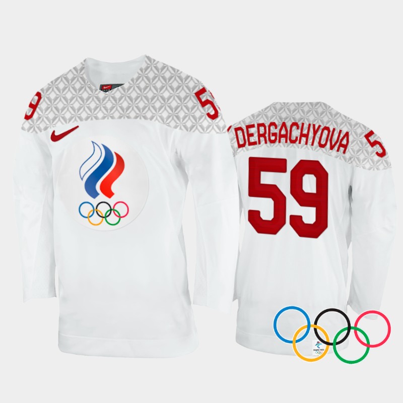 Russia Women's Yelena Dergachyova 2022 Winter Olympics White #59 Jersey Away
