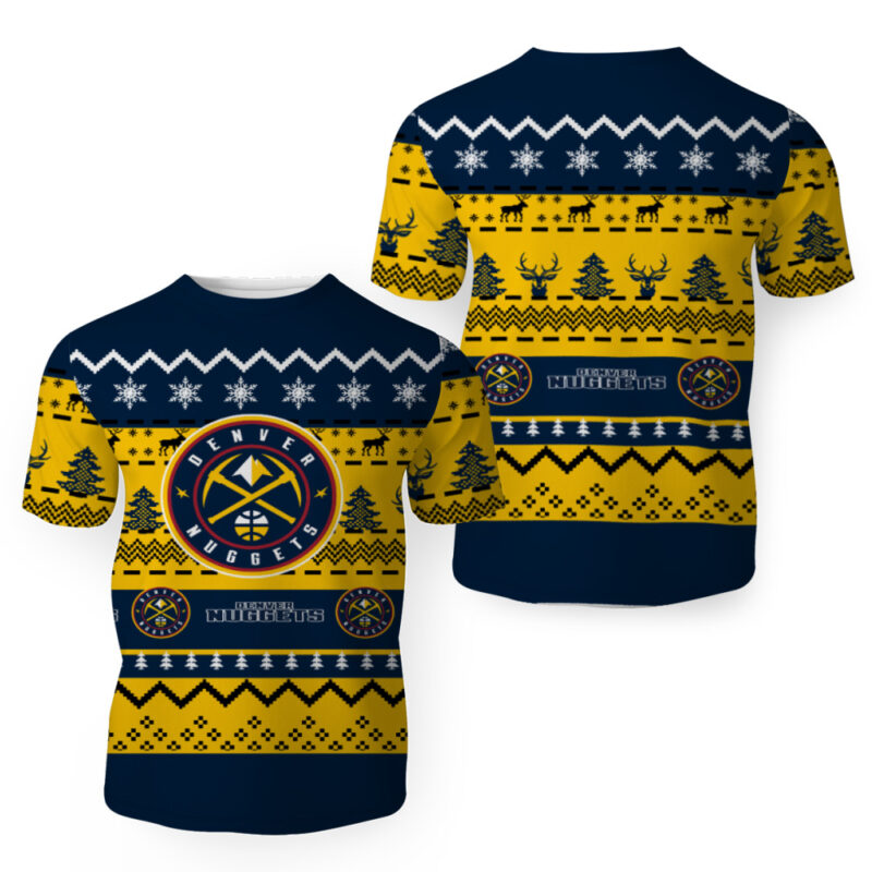 ry Christmas Snow Pattern Funny Cute Denver Nuggets Gifts Unisex 3D T-Shirt