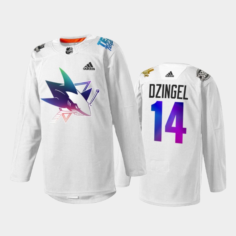 Ryan Dzingel San Jose Sharks Pride Night 2022 Jersey White #14 IsForEveryone