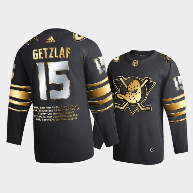 Ryan Getzlaf #15 Ducks Golden Commemorative Black Jersey Career Awards
