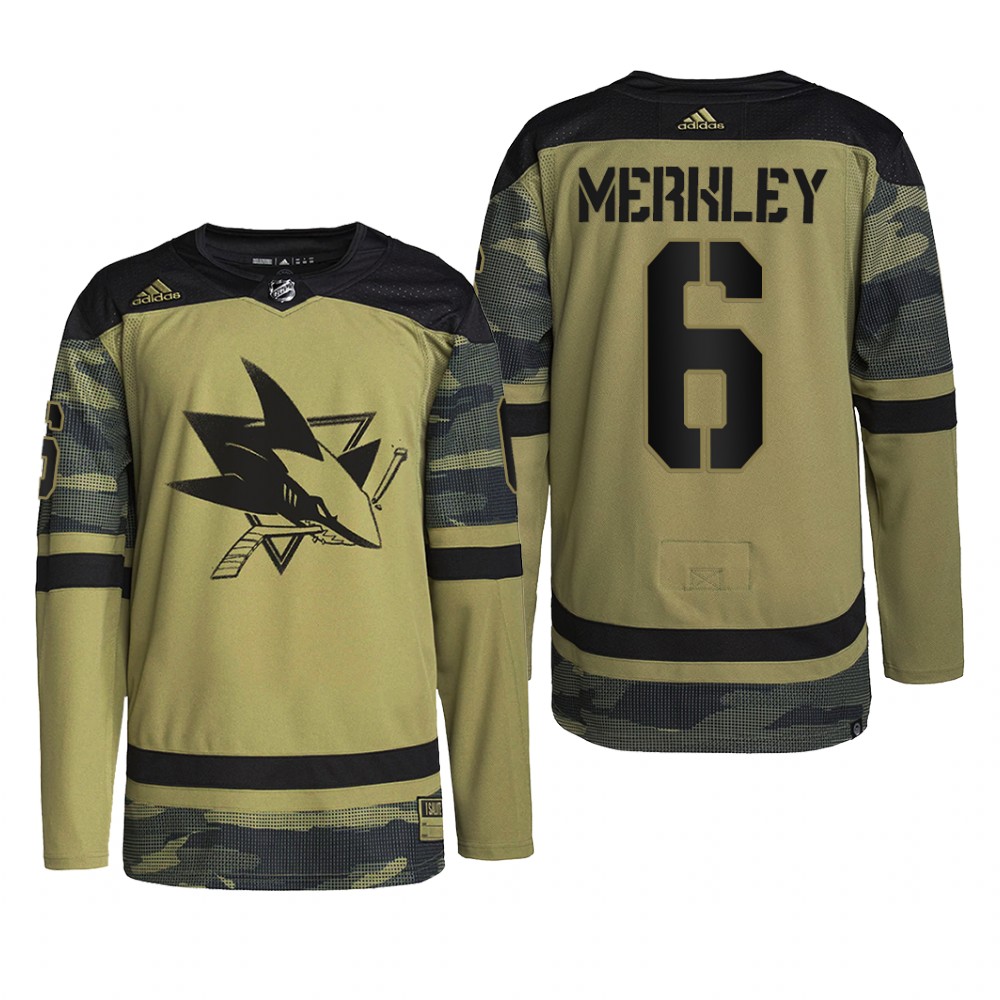 Ryan Merkley San Jose Sharks Military Appreciation Jersey Camo #6 Practice