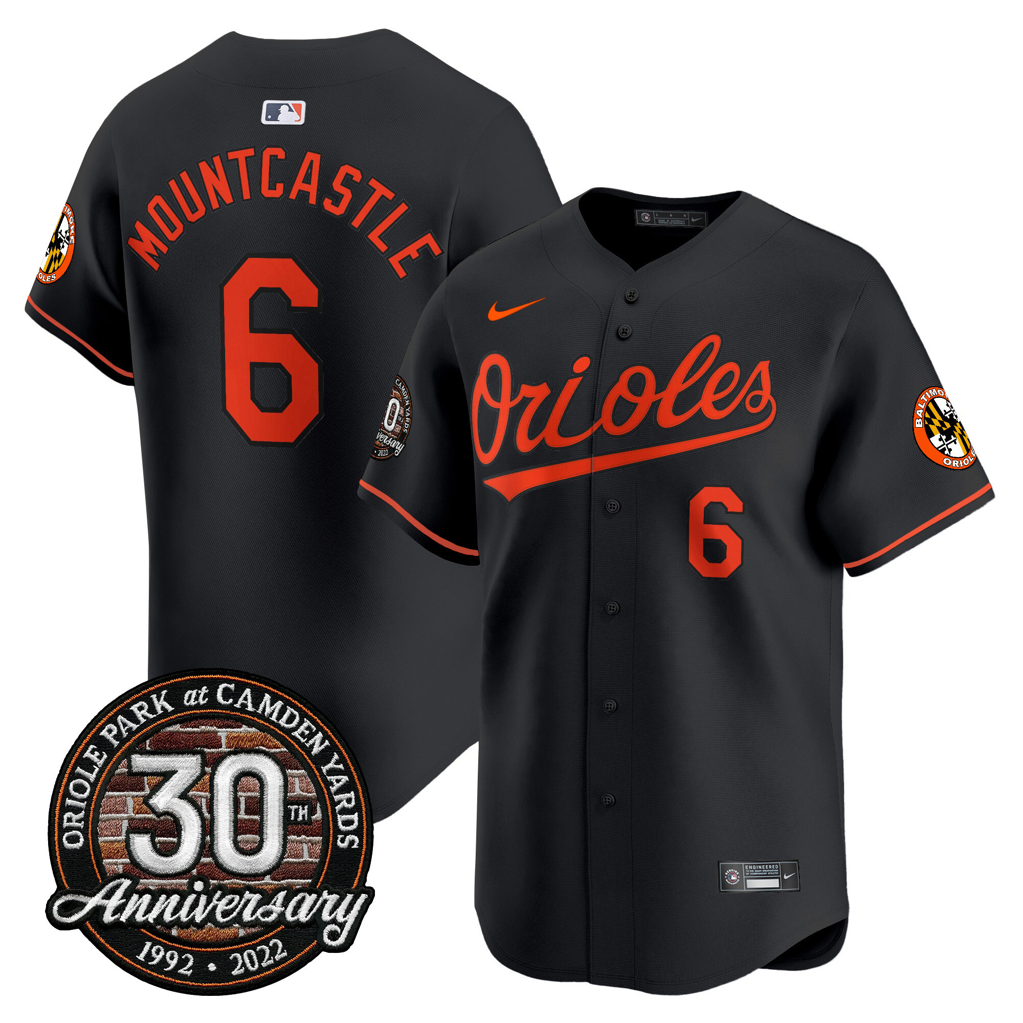 Ryan Mountcastle Men’s Baltimore Orioles Camden Yards 30th Anniversary Patch Vapor Premier Limited Black Jersey - All Stitched