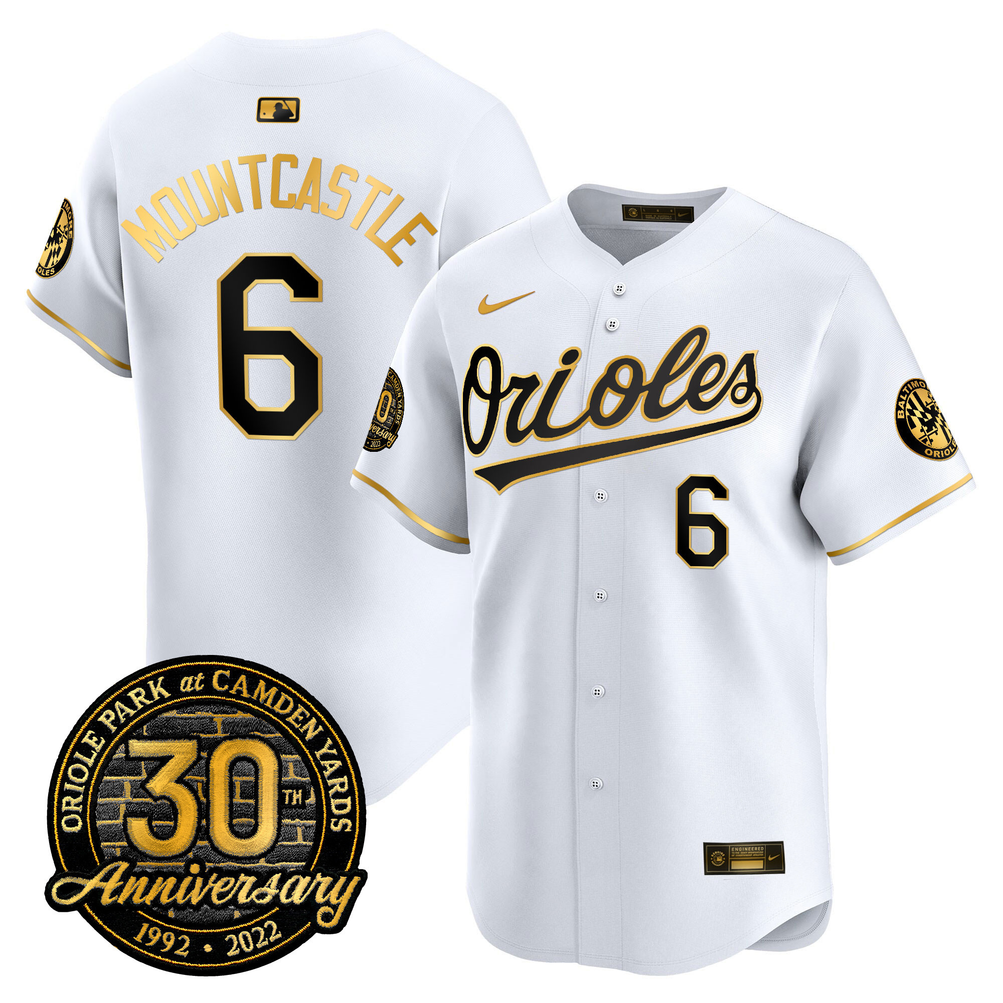 Ryan Mountcastle Men’s Baltimore Orioles Camden Yards 30th Anniversary Patch Vapor Premier Limited White Gold Jersey - All Stitched