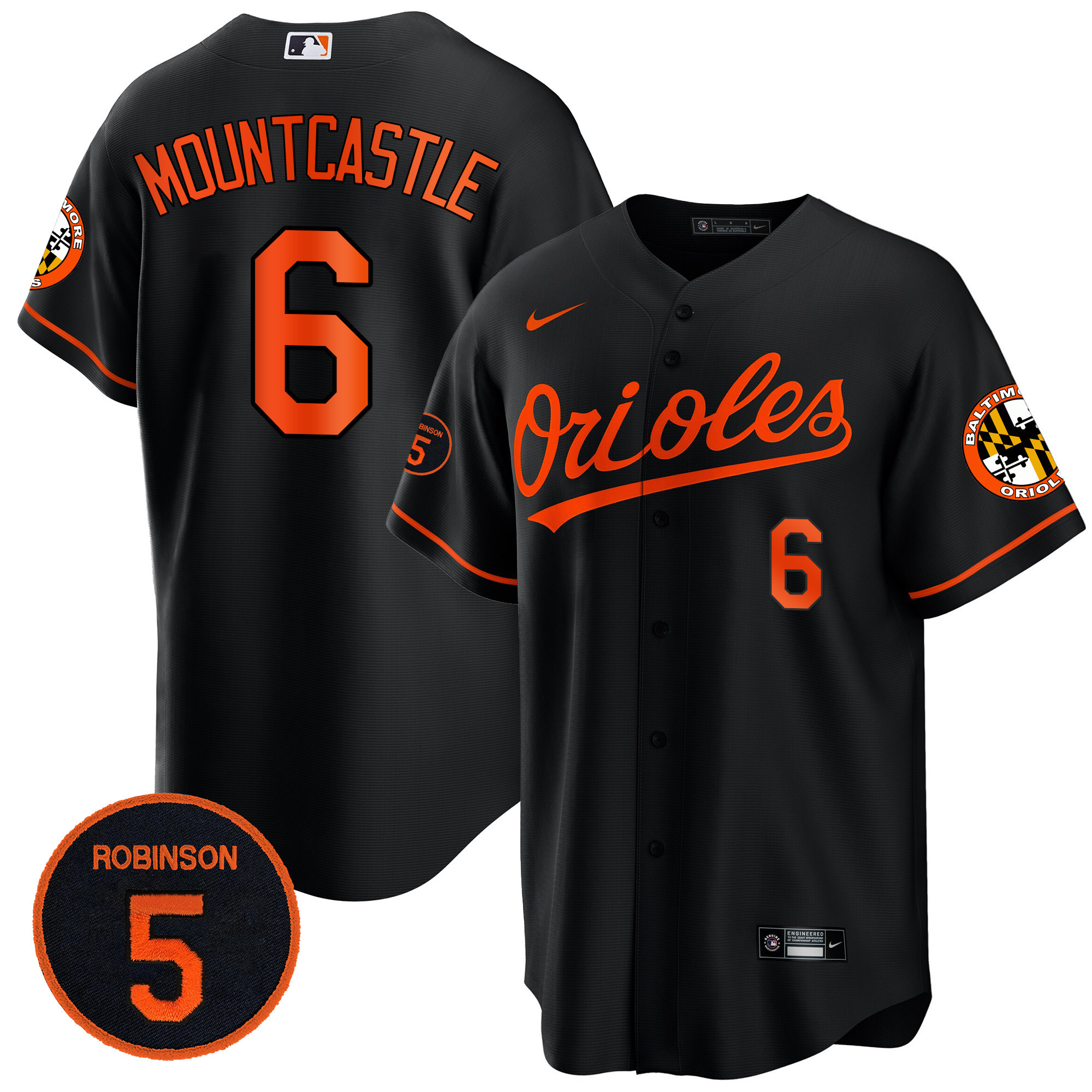 Ryan Mountcastle Men’s Baltimore Orioles Robinson Patch Cool Base Black Jersey - All Stitched