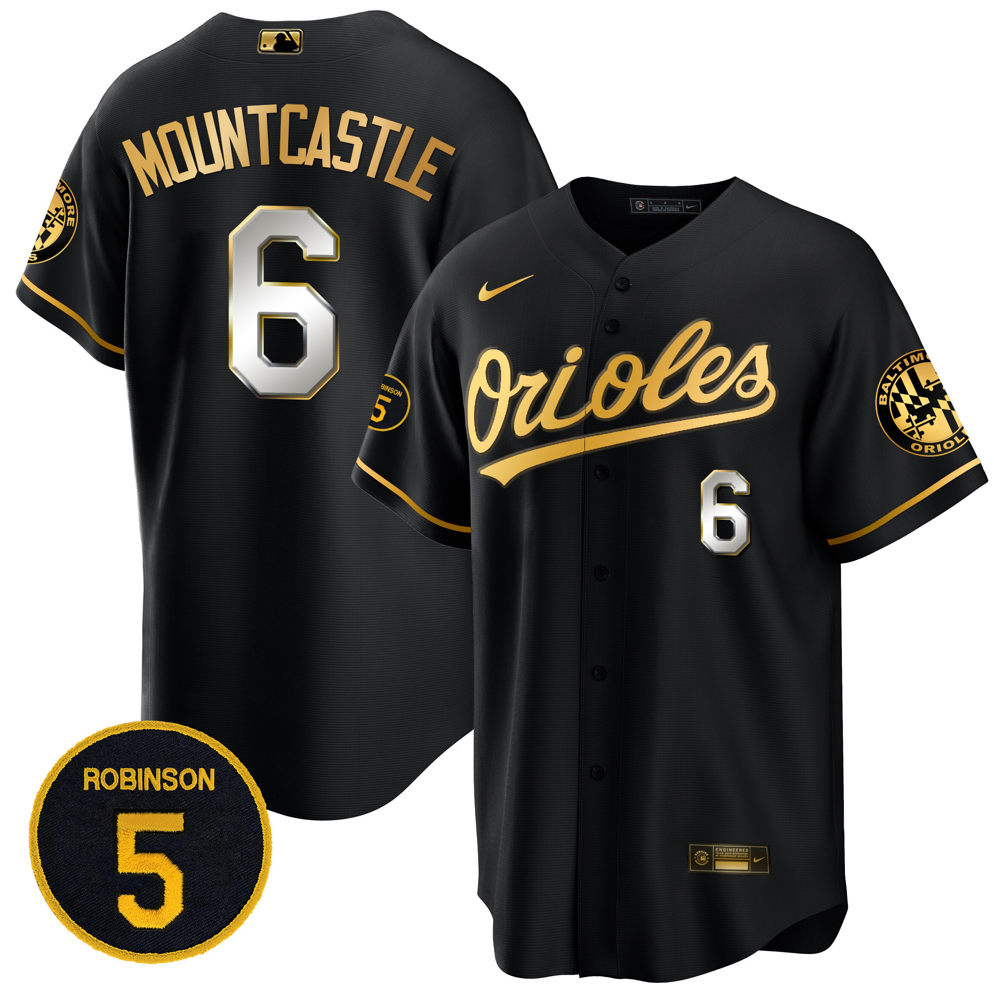 Ryan Mountcastle Men’s Baltimore Orioles Robinson Patch Cool Base Black Limited Jersey - All Stitched