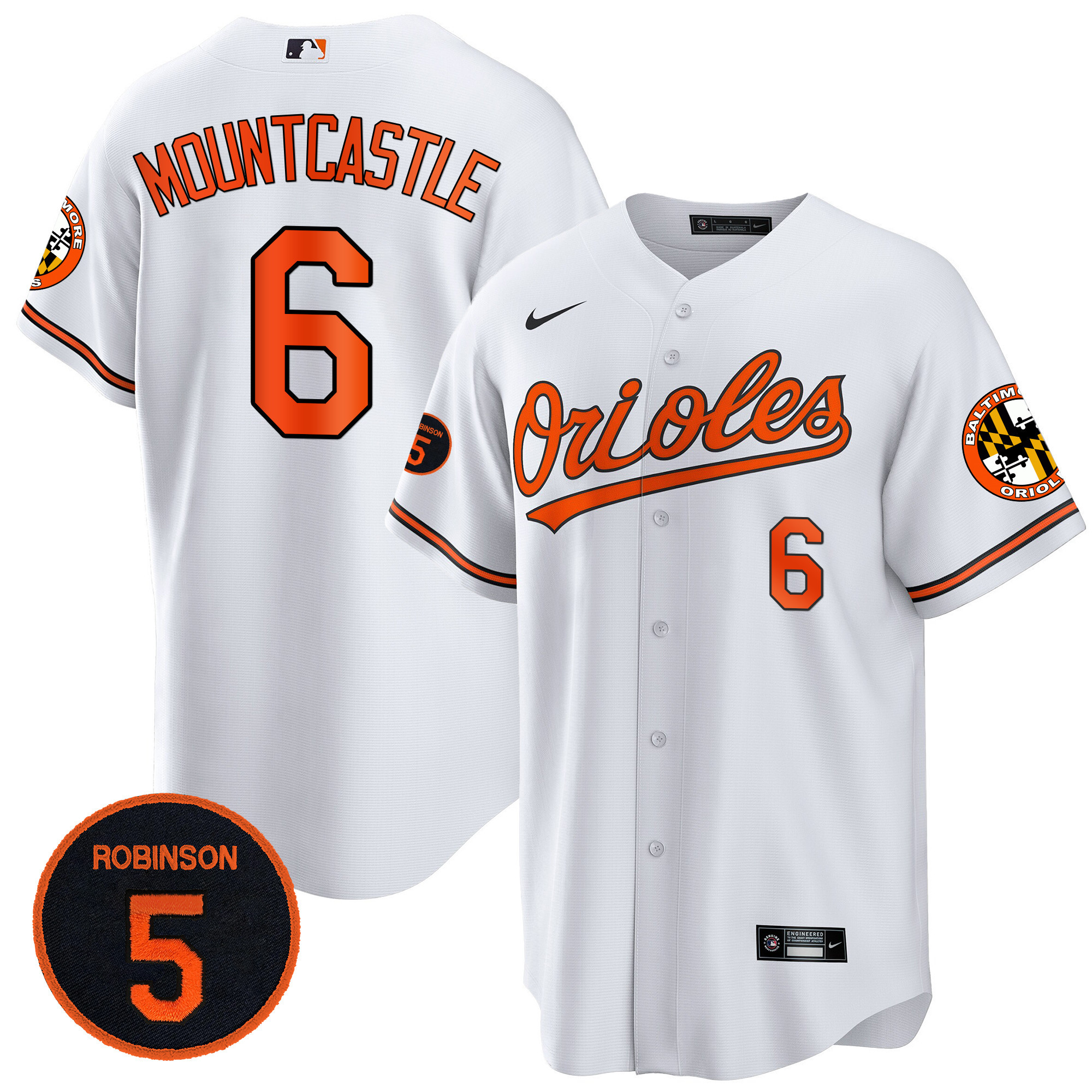 Ryan Mountcastle Men’s Baltimore Orioles Robinson Patch Cool Base White Jersey - All Stitched