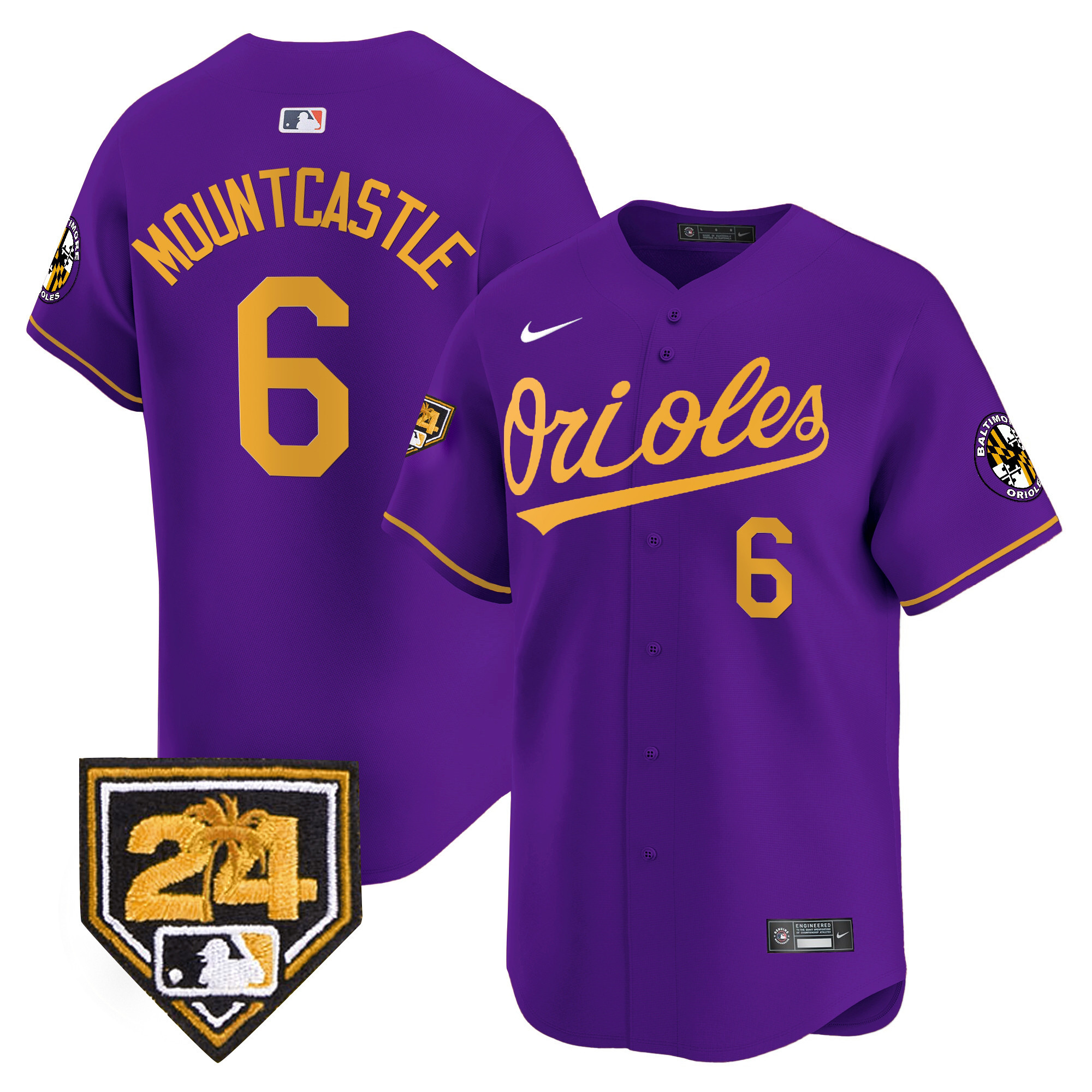 Ryan Mountcastle Men's Baltimore Orioles 2024 Spring Training Patch Vapor Premier Limited Purple Gold Jersey - All Stitched