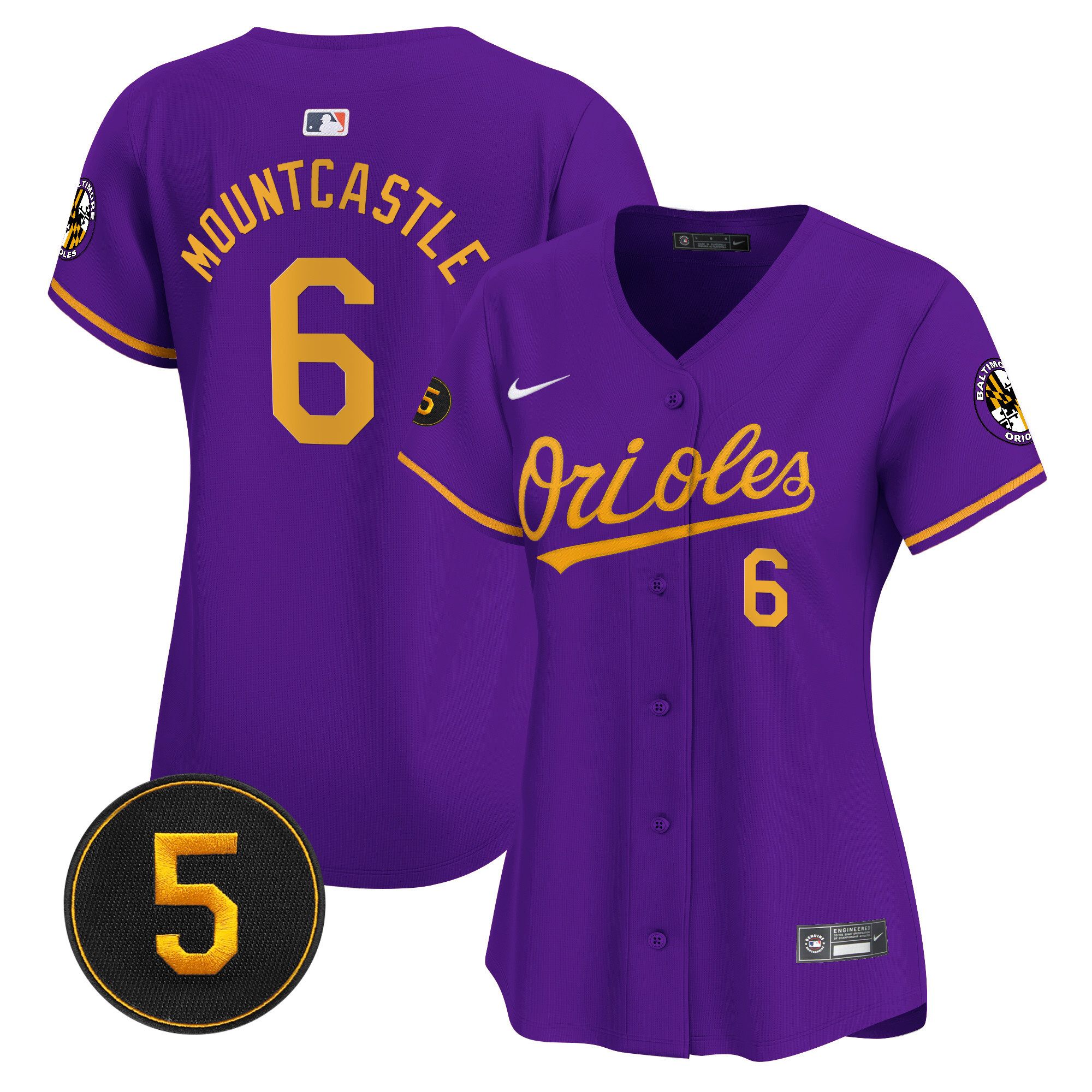 Ryan Mountcastle Women’s Baltimore Orioles Robinson Patch Vapor Premier Limited Purple Gold Jersey - All Stitched