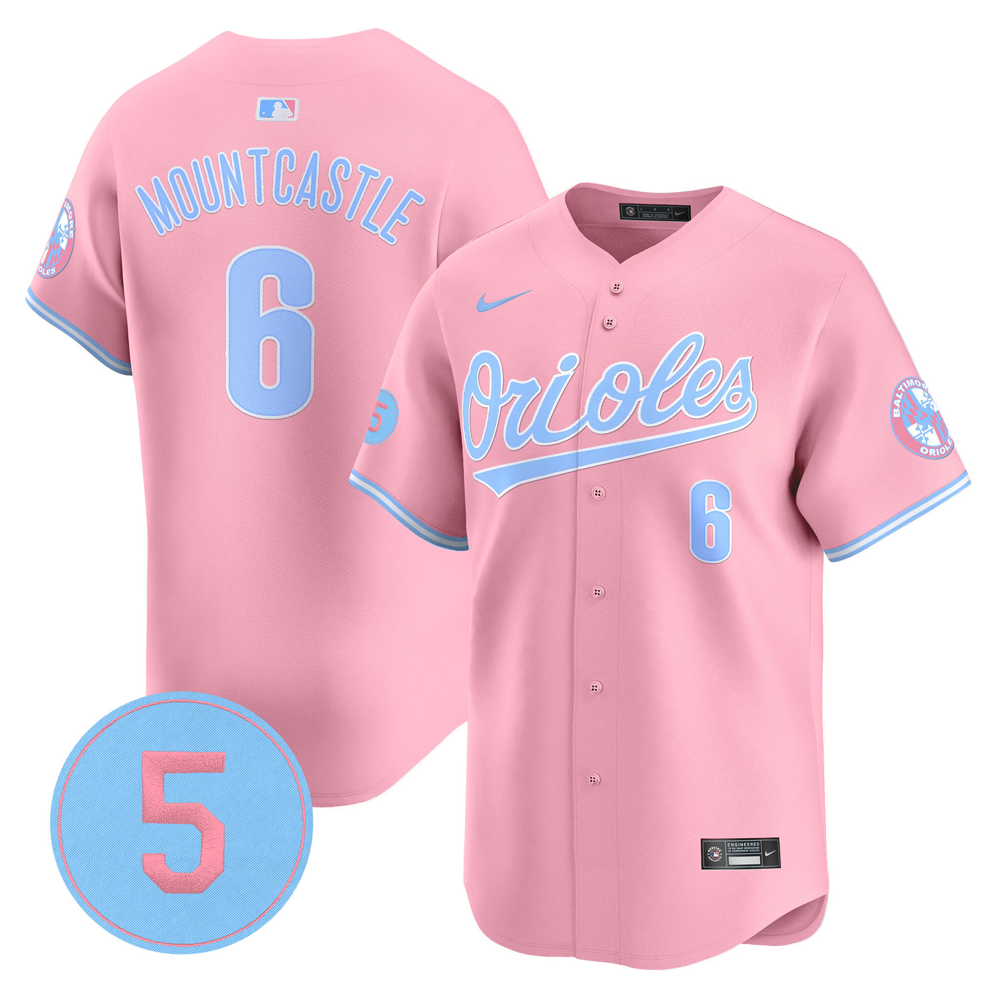 Ryan MountcastleUnisex Baltimore Orioles Bubblegum Pink Robinson Patch Vapor Premier Limited Pink Jersey - All Stitched