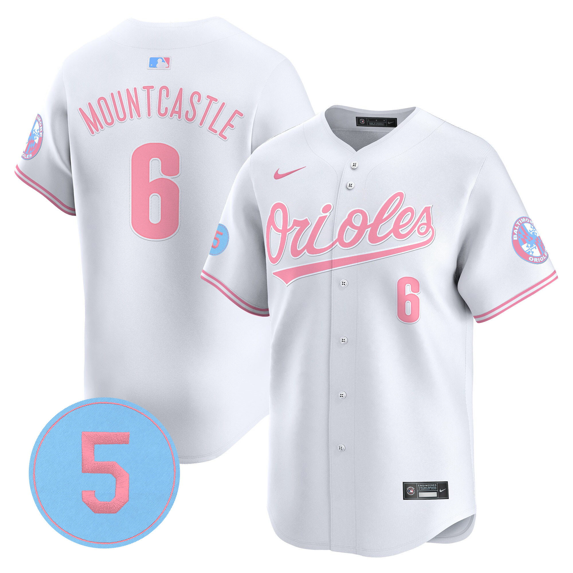 Ryan MountcastleUnisex Baltimore Orioles Bubblegum Pink Robinson Patch Vapor Premier Limited White Jersey - All Stitched