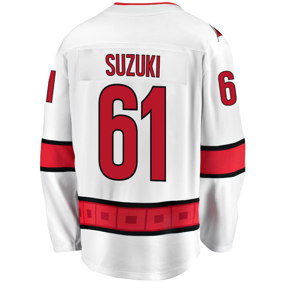 Ryan Suzuki 61 Carolina Hurricanes Stanley Cup 2023 Playoffs Patch Away Breakaway Men Stitched Jersey – White