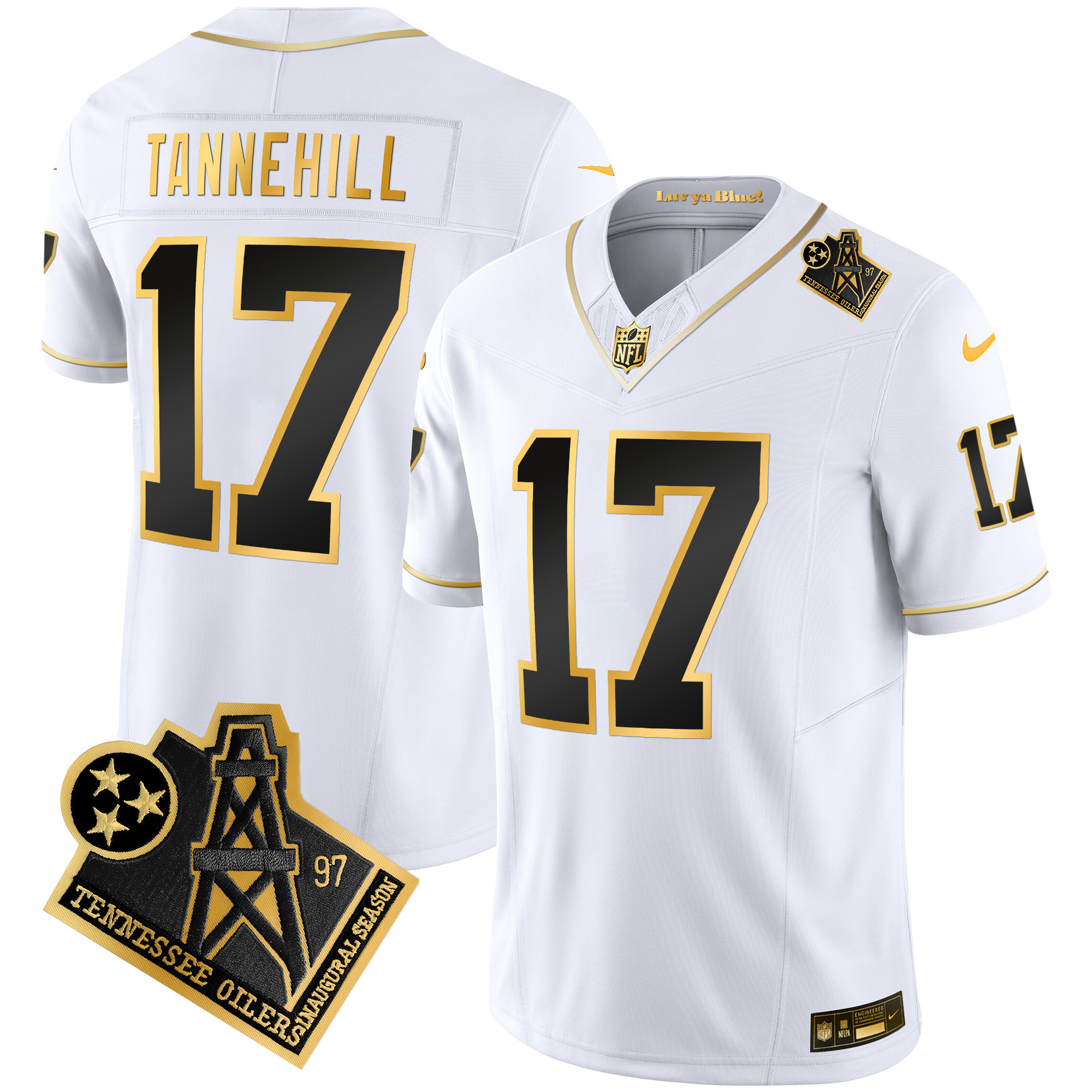 Ryan Tannehill Men's Tennessee Titans 1997 Throwback Gold Vapor White Gold Jersey - All Stitched 