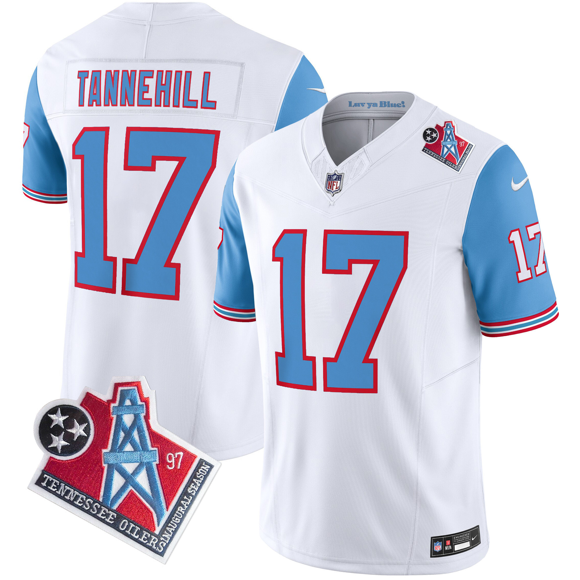 Ryan Tannehill Men's Tennessee Titans 1997 Throwback Limited Vapor Blue Sleeves Jersey - All Stitched 