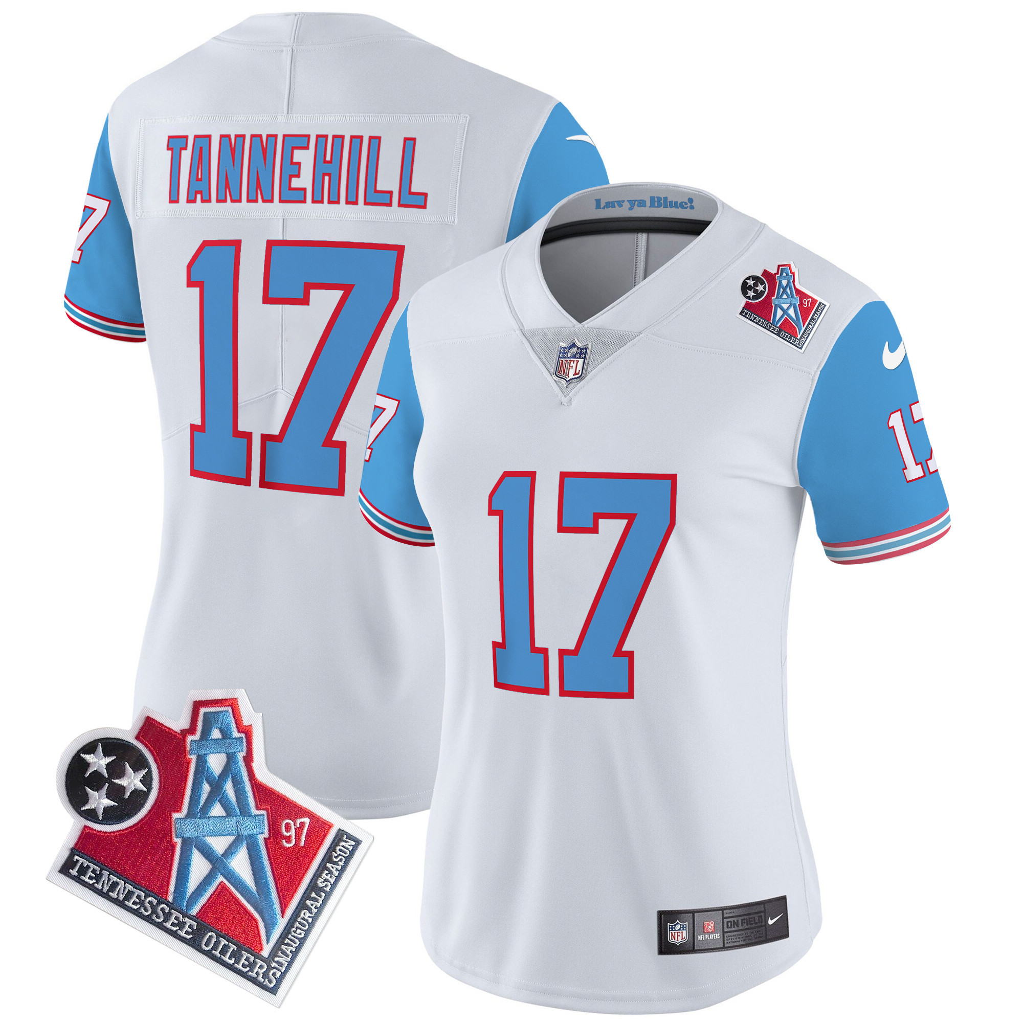 Ryan Tannehill Women's Tennessee Titans 1997 Throwback Limited Vapor Blue Sleeves Jersey - All Stitched 