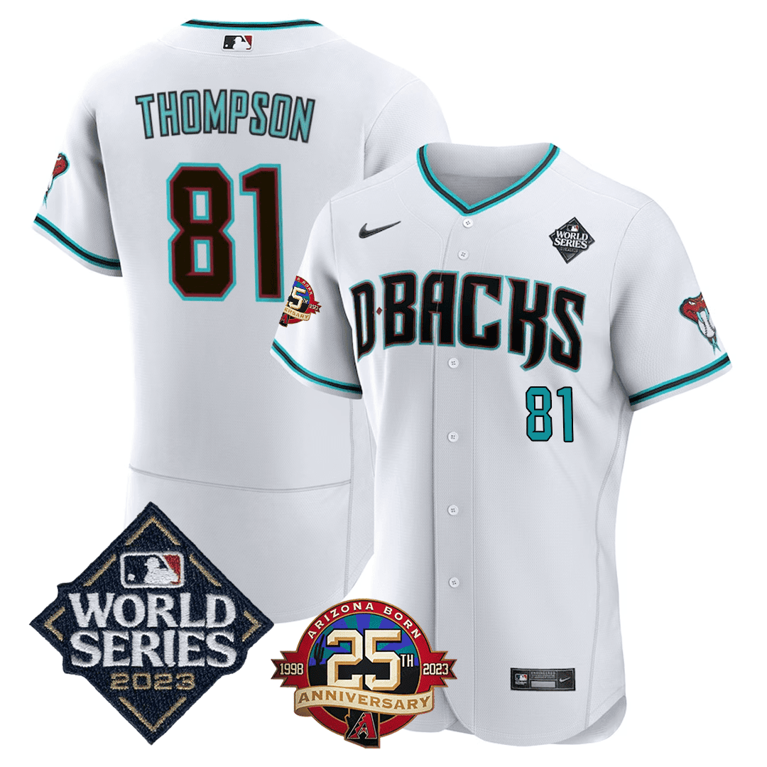 Ryan Thompson Men's Arizona Diamondbacks 2023 World Series & 25th Anniversary Patch White Jersey - All Stitched