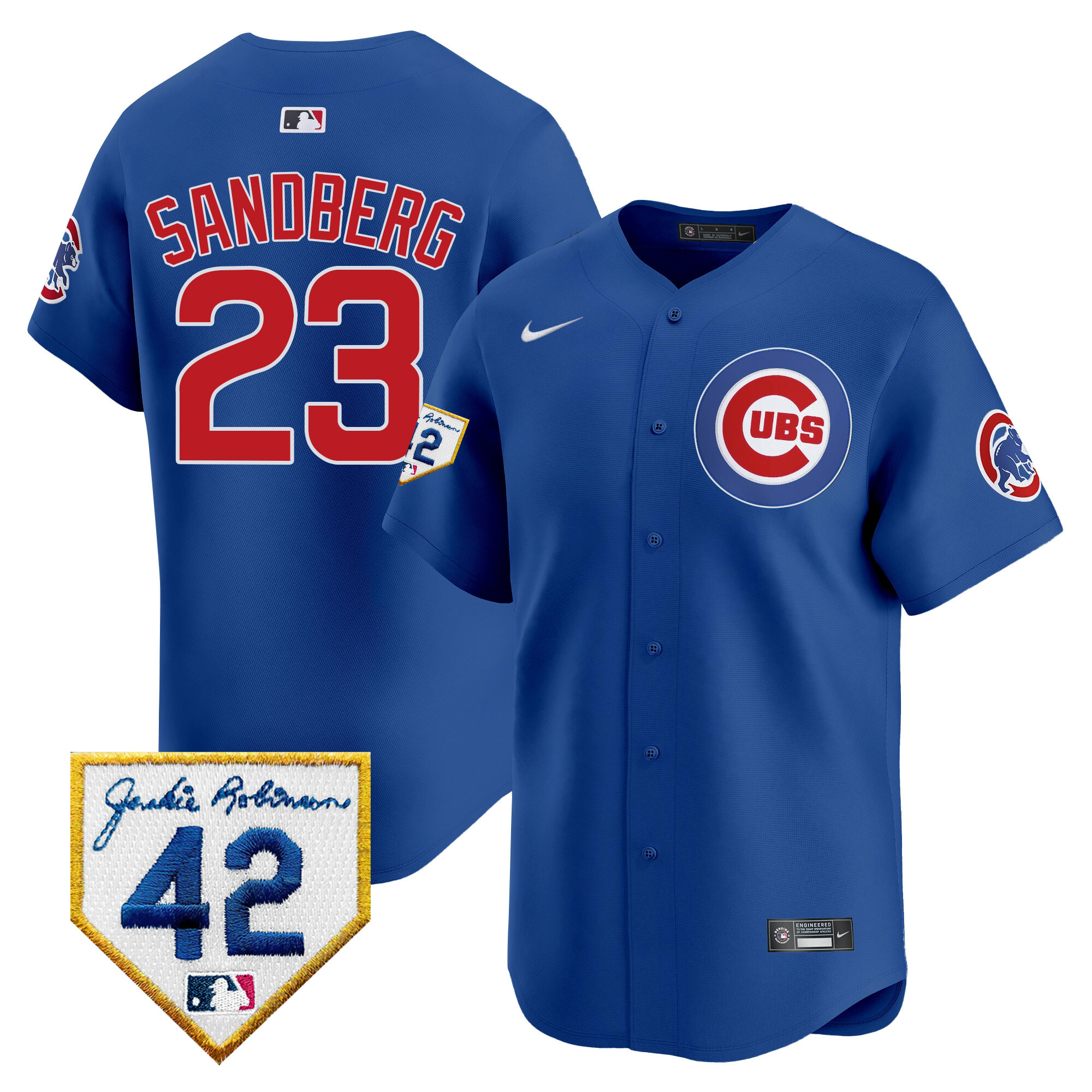 Ryne Sandberg Men's Chicago Cubs 2024 Jackie Robinson Patch Vapor Premier Limited V2 Royal Jersey - All Stitched