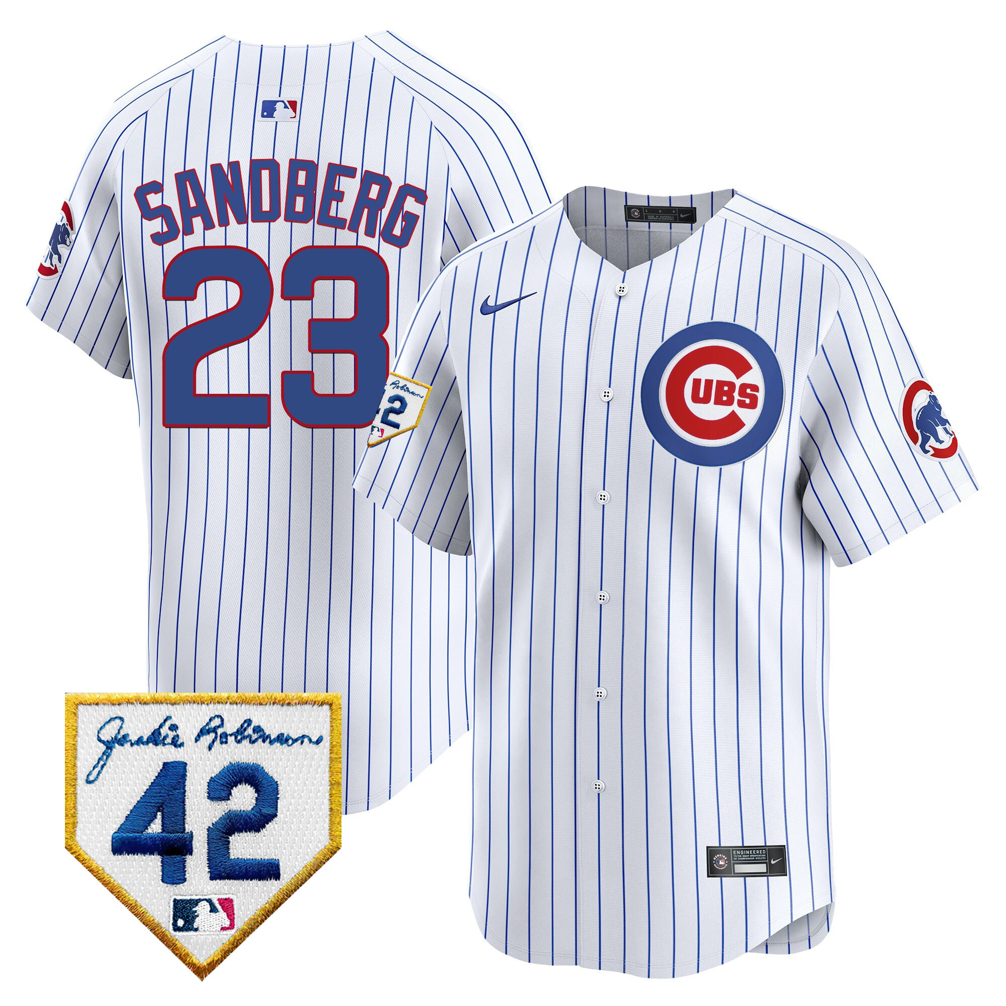 Ryne Sandberg Men's Chicago Cubs 2024 Jackie Robinson Patch Vapor Premier Limited V2 White Jersey - All Stitched