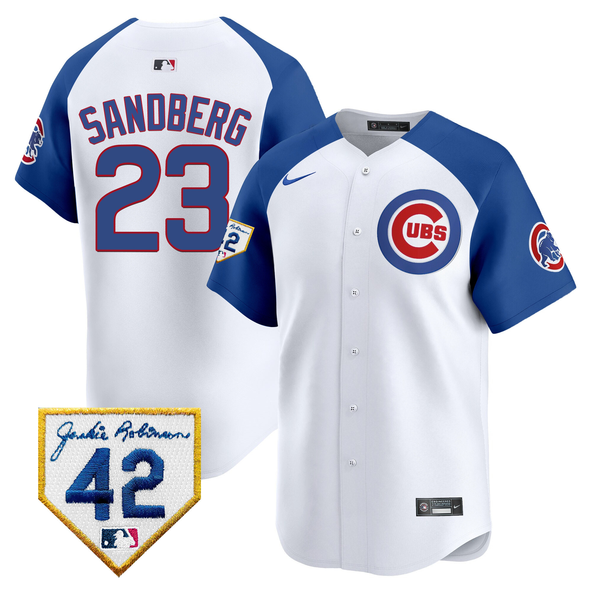 Ryne Sandberg Men's Chicago Cubs 2024 Jackie Robinson Patch Vapor Premier Limited White Alternate Jersey - All Stitched