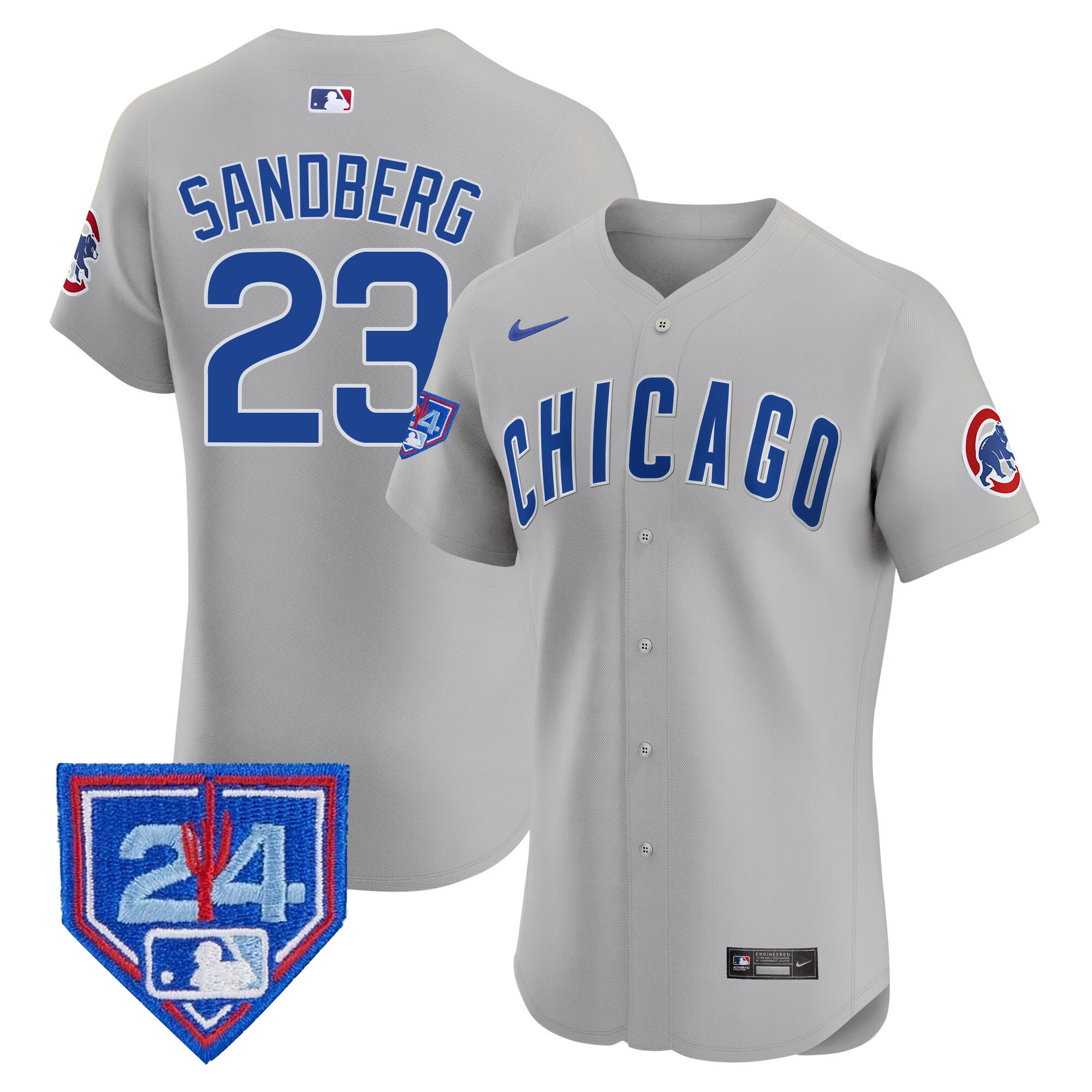 Ryne Sandberg Men's Chicago Cubs 2024 Spring Training Patch Vapor Premier Elite V2 Gray Road Jersey - All Stitched