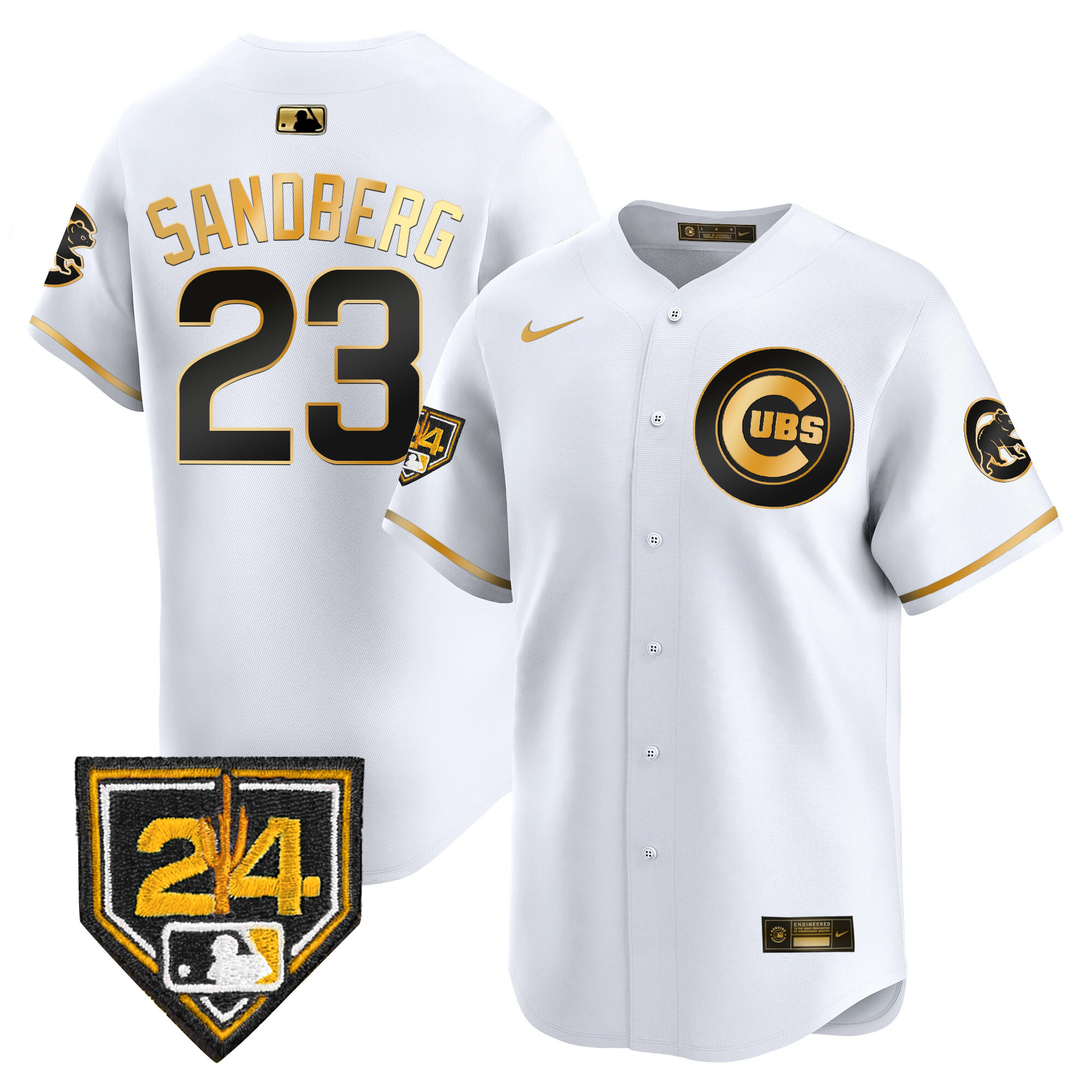 Ryne Sandberg Men's Chicago Cubs 2024 Spring Training Patch Vapor Premier Limited V2 White Gold Jersey - All Stitched