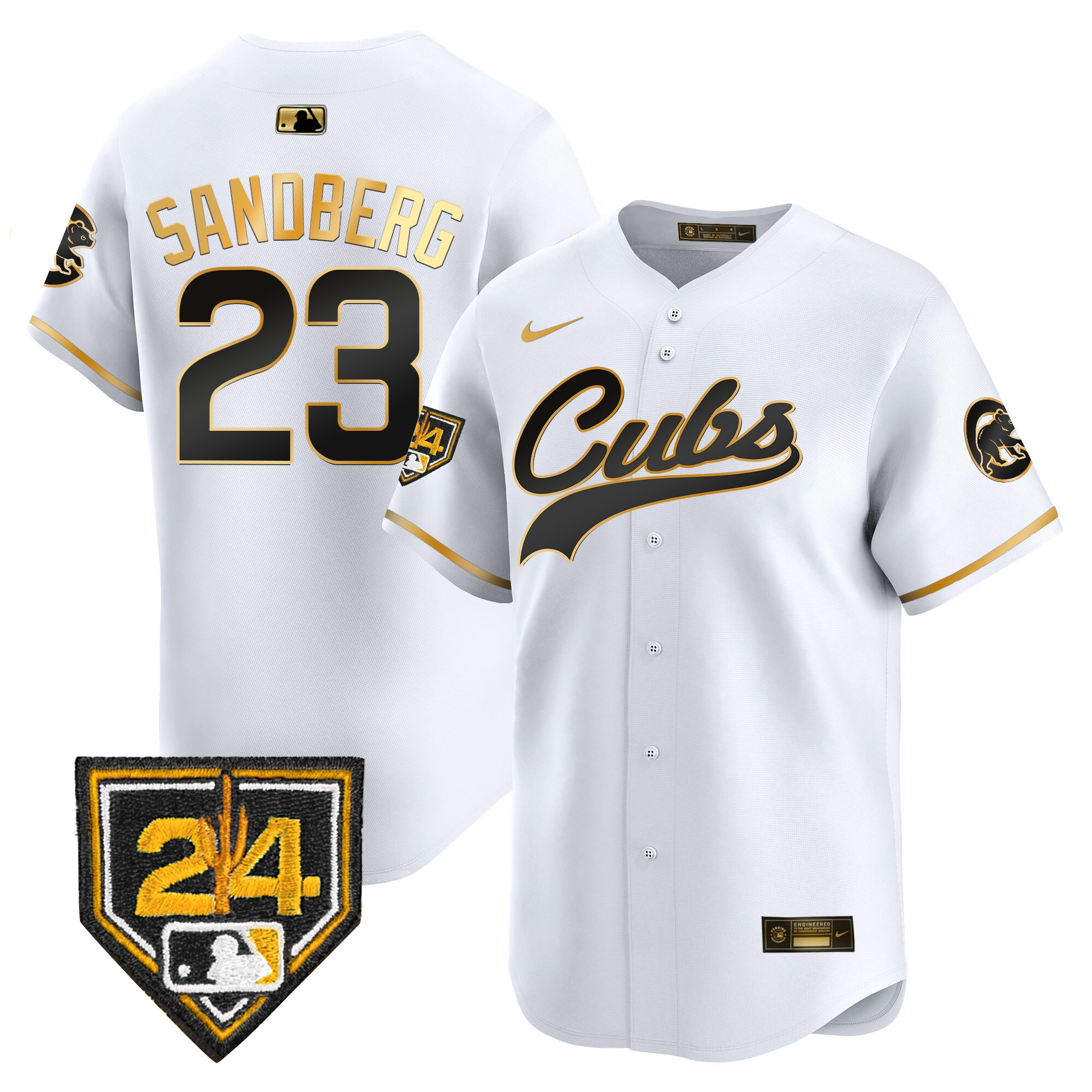 Ryne Sandberg Men's Chicago Cubs 2024 Spring Training Patch Vapor Premier Limited White Gold Jersey - All Stitched