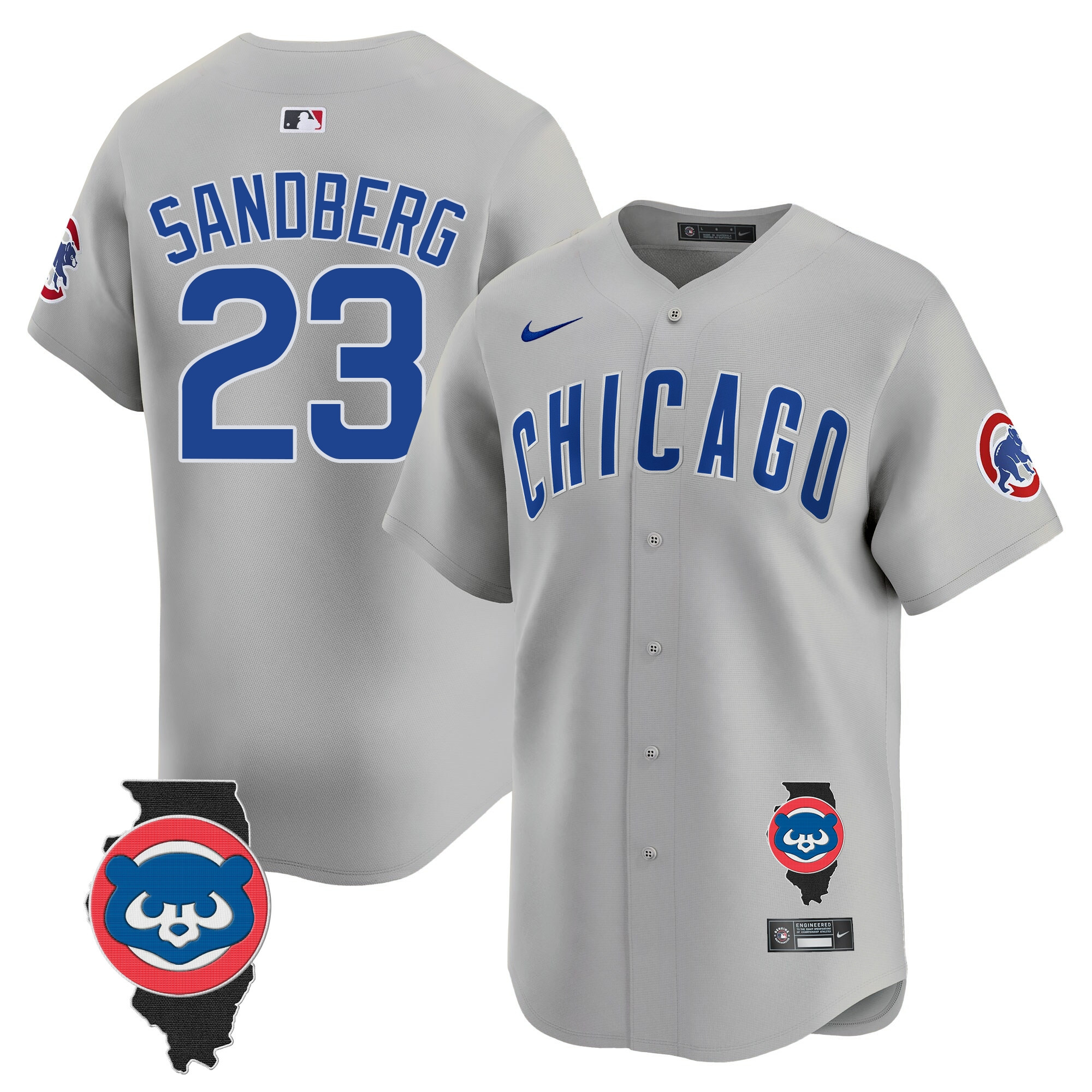 Ryne Sandberg Men's Chicago Cubs Illinois Patch Vapor Premier Limited V2 Gray Road Jersey - All Stitched