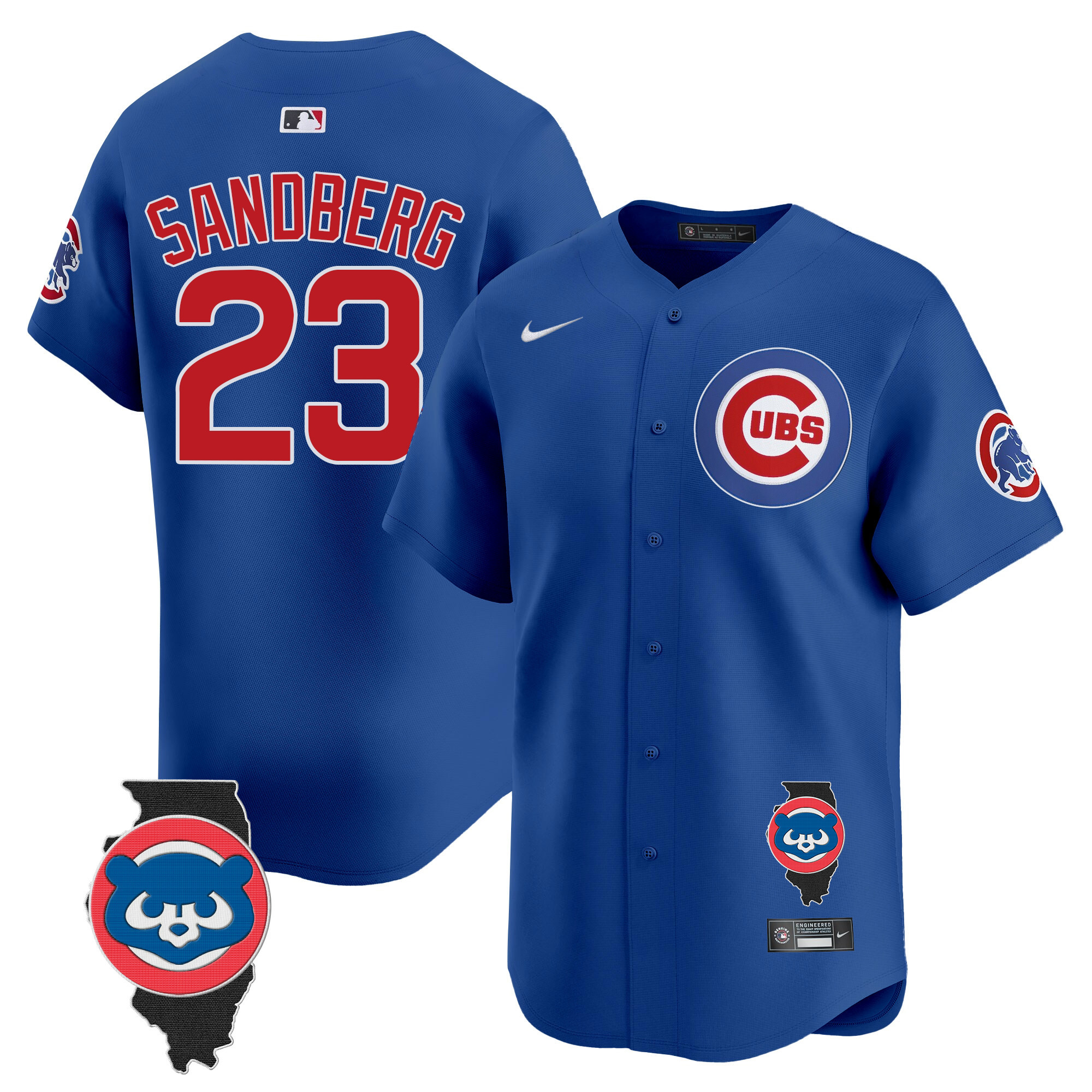 Ryne Sandberg Men's Chicago Cubs Illinois Patch Vapor Premier Limited V2 Royal Jersey - All Stitched