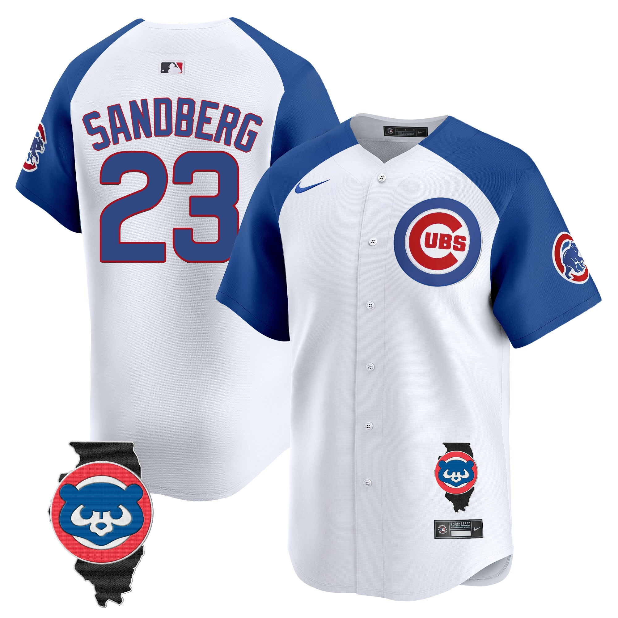 Ryne Sandberg Men's Chicago Cubs Illinois Patch Vapor Premier Limited V2 White Alternate Jersey - All Stitched