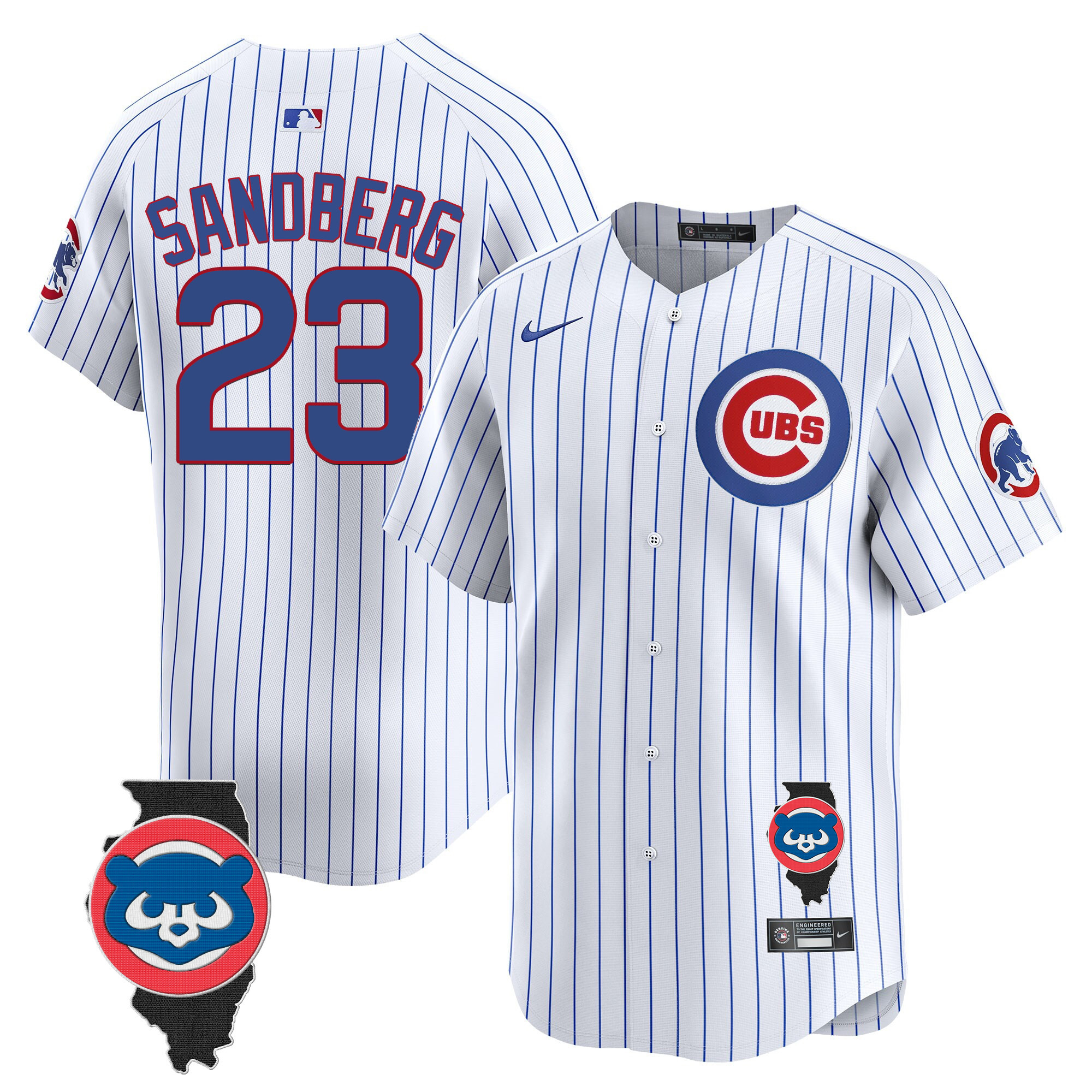 Ryne Sandberg Men's Chicago Cubs Illinois Patch Vapor Premier Limited V2 White Jersey - All Stitched