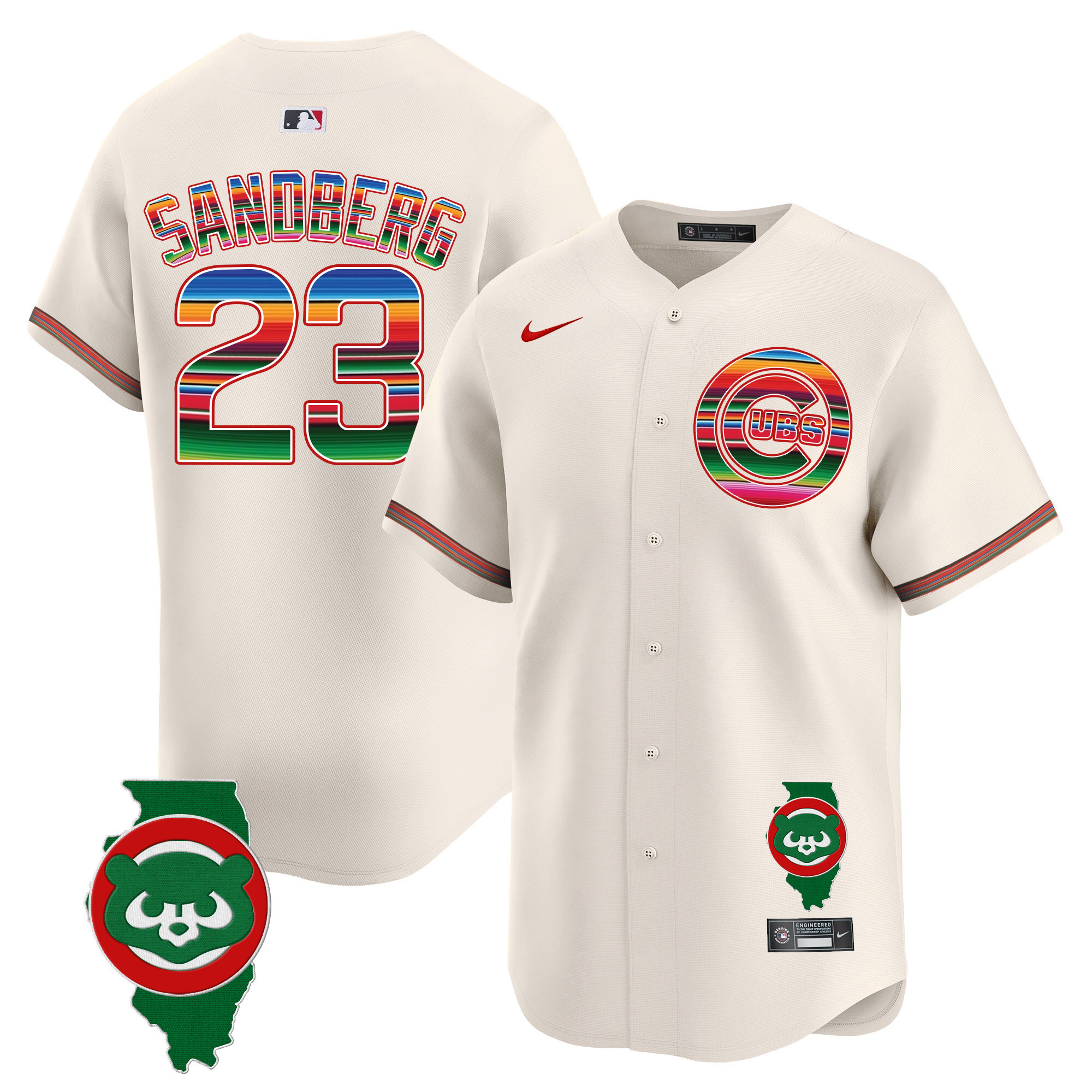 Ryne Sandberg Men's Chicago Cubs Mexico Illinois Patch Vapor Premier Limited Cream Jersey - All Stitched