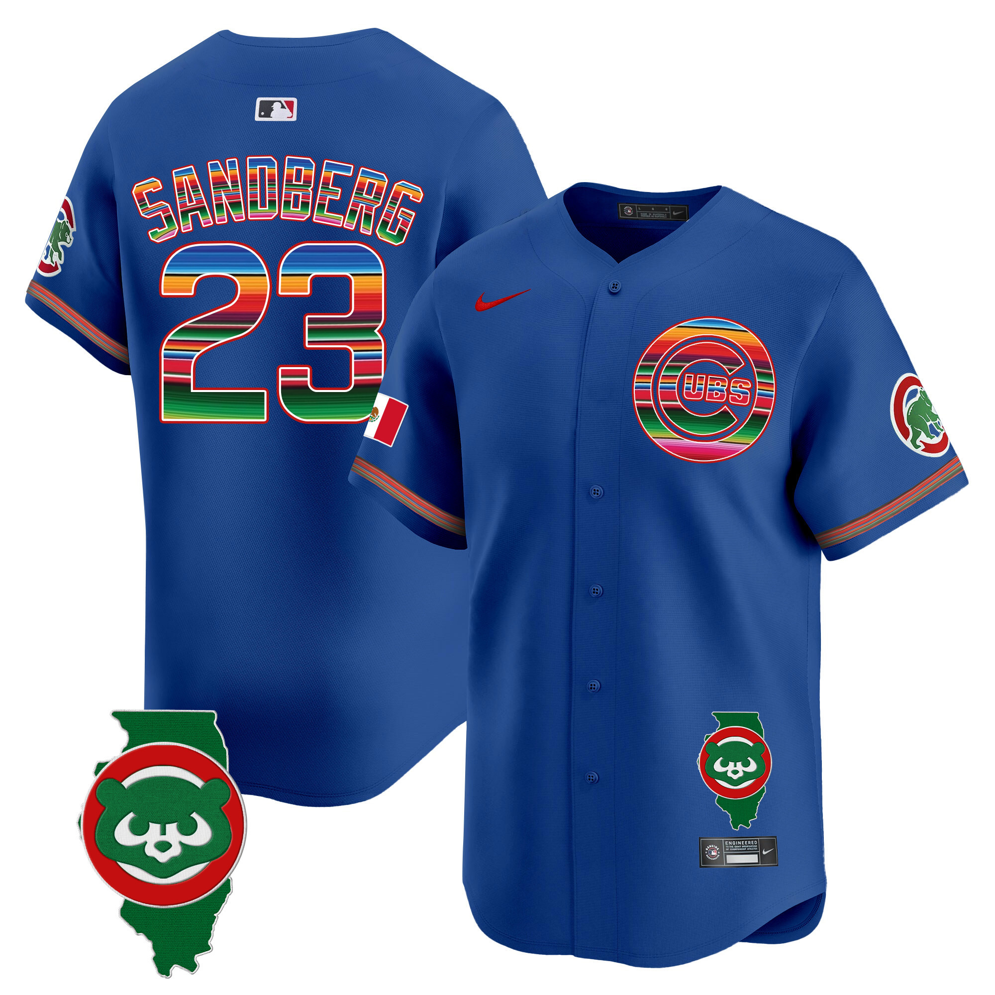 Ryne Sandberg Men's Chicago Cubs Mexico Illinois Patch Vapor Premier Limited Royal Jersey - All Stitched