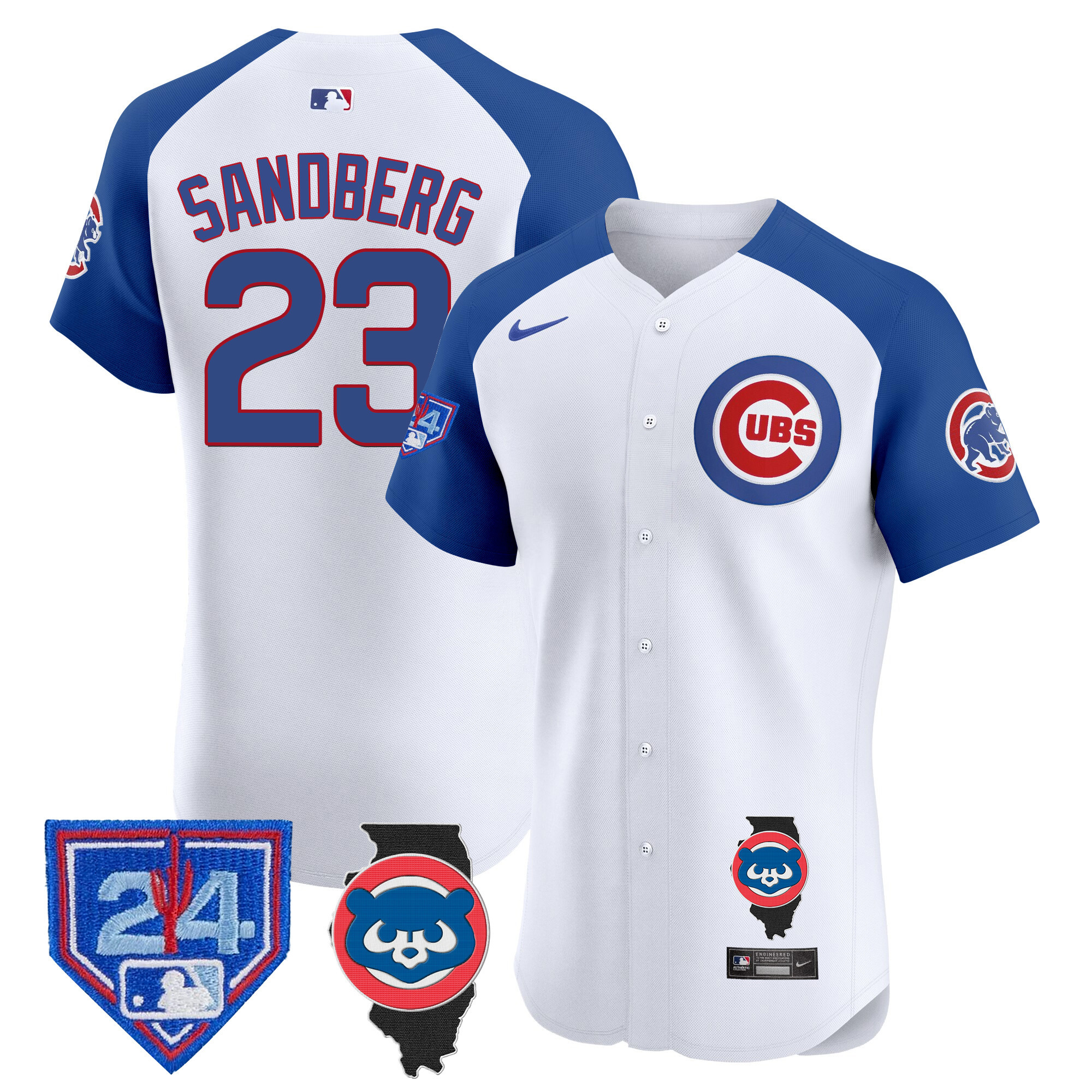 Ryne Sandberg Men's Chicago Cubs Spring Training & Illinois Patch Vapor Premier Elite White Alternate Jersey - All Stitched