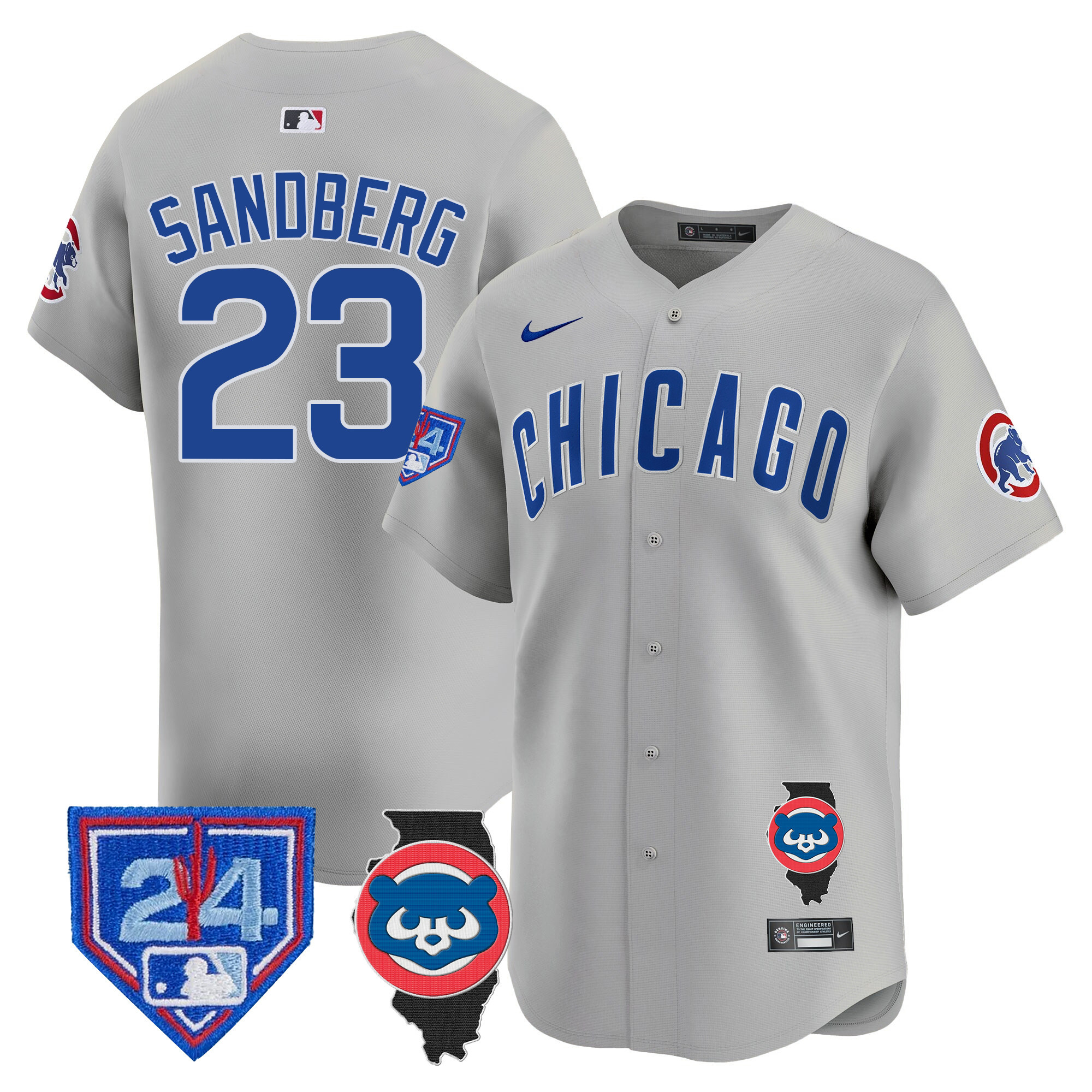 Ryne Sandberg Men's Chicago Cubs Spring Training & Illinois Patch Vapor Premier Limited Gray Road Jersey - All Stitched