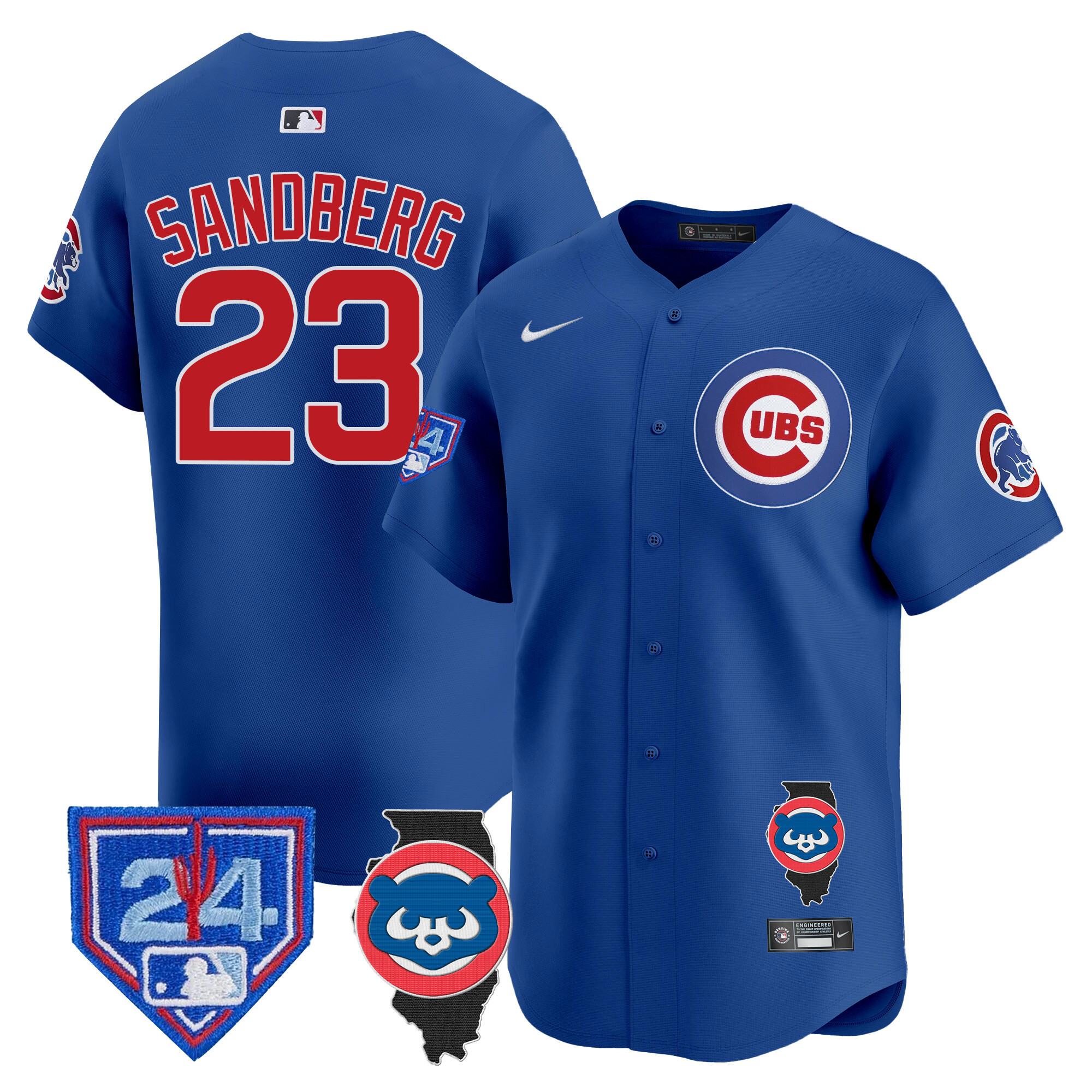 Ryne Sandberg Men's Chicago Cubs Spring Training & Illinois Patch Vapor Premier Limited Royal Jersey - All Stitched