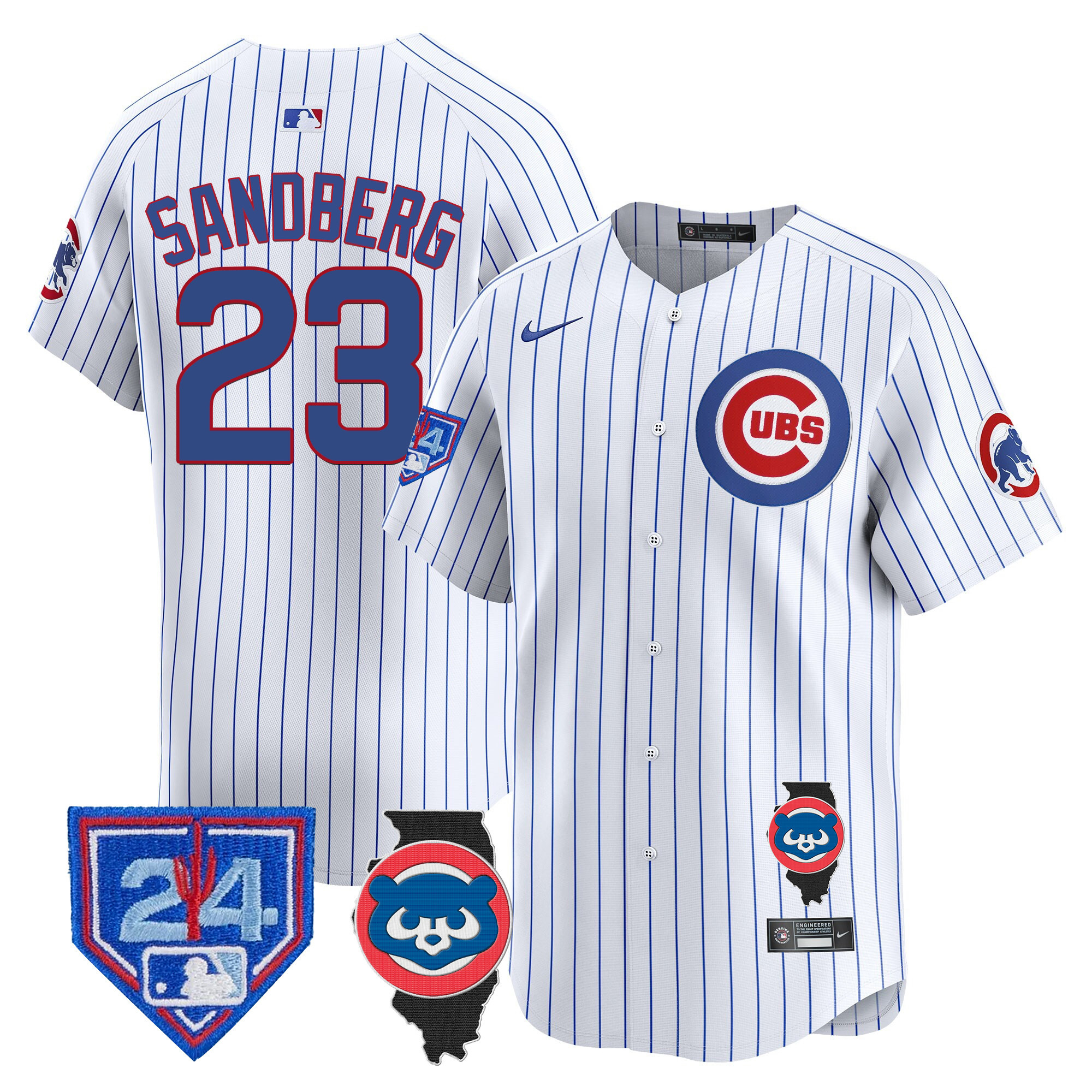 Ryne Sandberg Men's Chicago Cubs Spring Training & Illinois Patch Vapor Premier Limited White Jersey - All Stitched