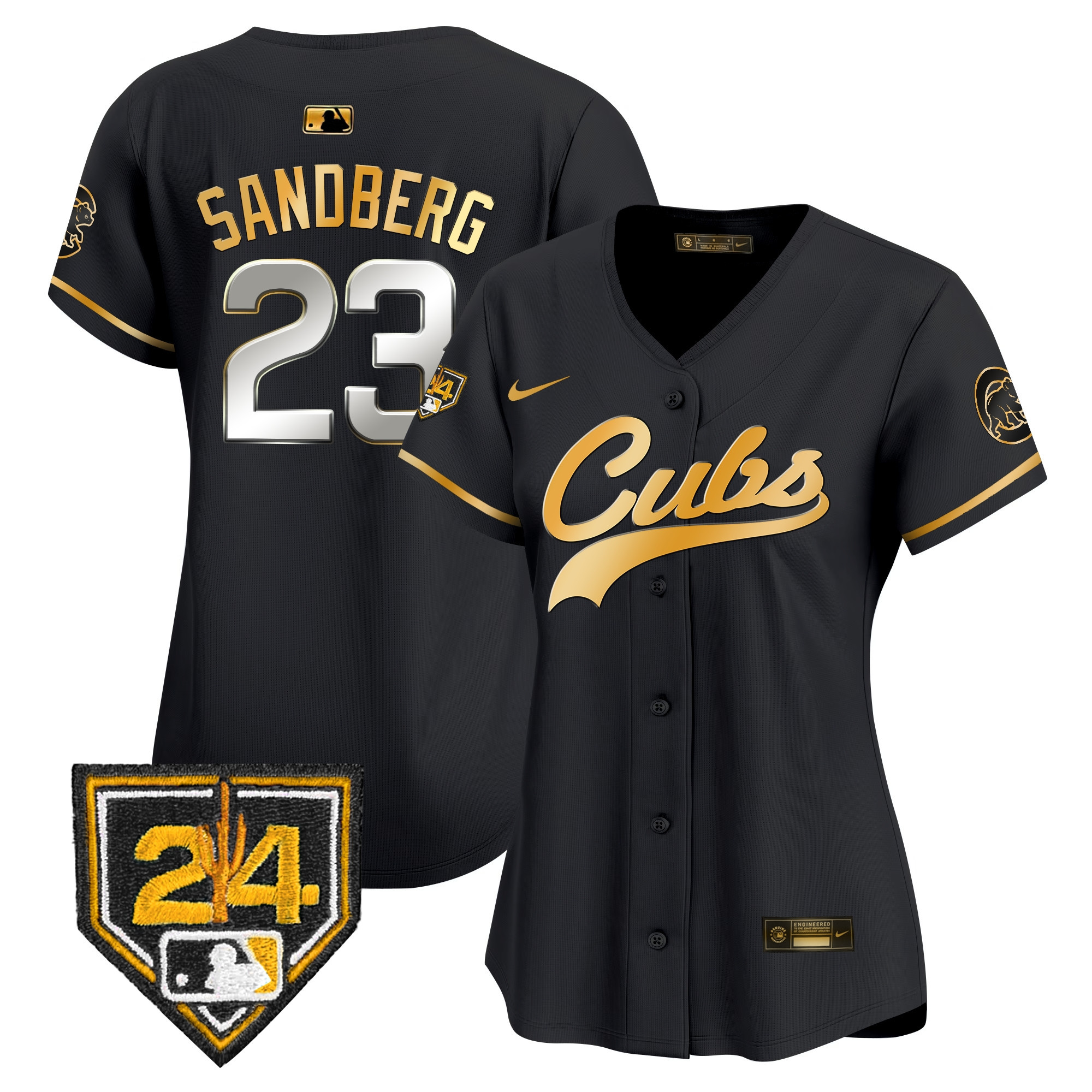 Ryne Sandberg Women's Chicago Cubs 2024 Spring Training Patch Vapor Premier Limited Black Gold Jersey - All Stitched