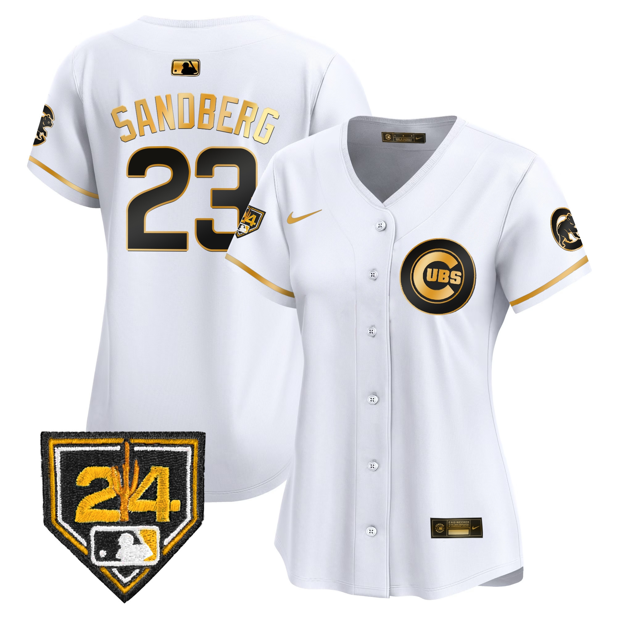 Ryne Sandberg Women's Chicago Cubs 2024 Spring Training Patch Vapor Premier Limited V2 White Gold Jersey - All Stitched