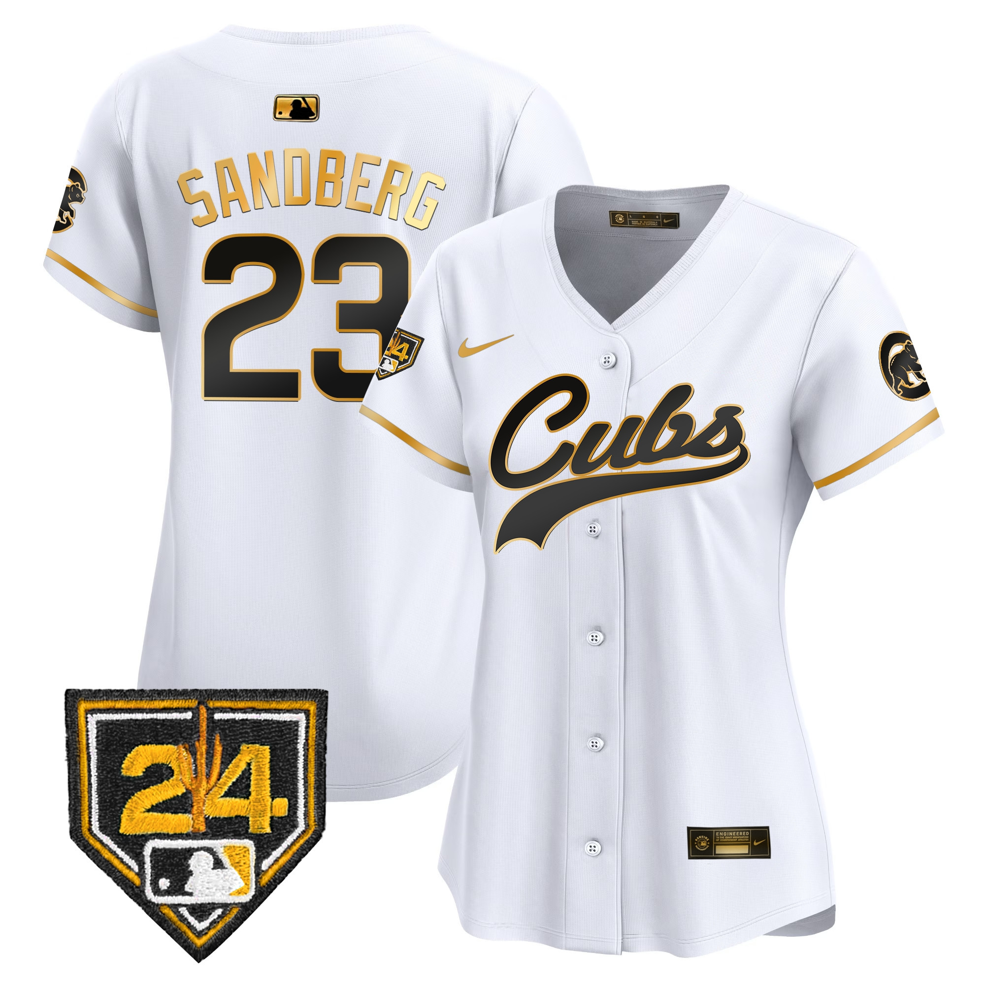 Ryne Sandberg Women's Chicago Cubs 2024 Spring Training Patch Vapor Premier Limited White Gold Jersey - All Stitched