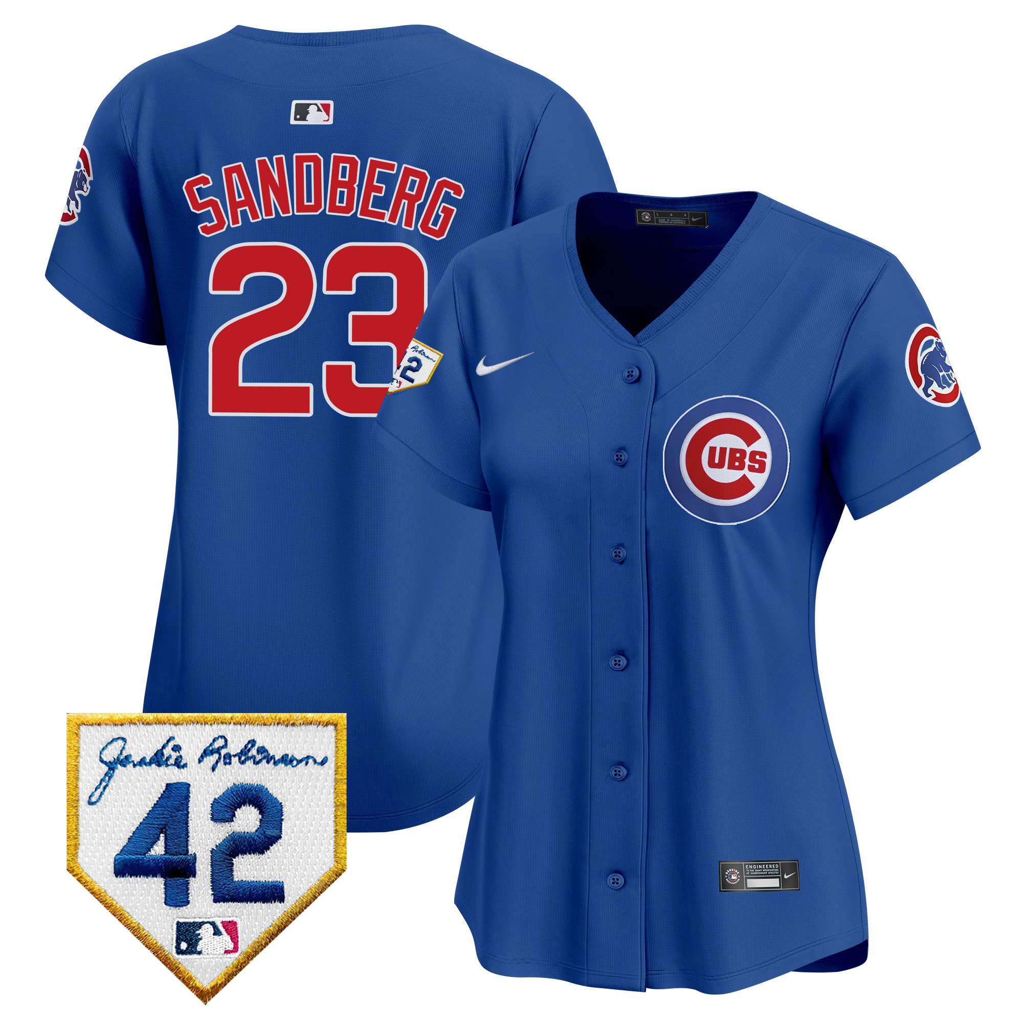 Ryne Sandberg Women's Chicago Cubs Jackie Robinson Patch Vapor Premier Limited Royal Jersey - All Stitched