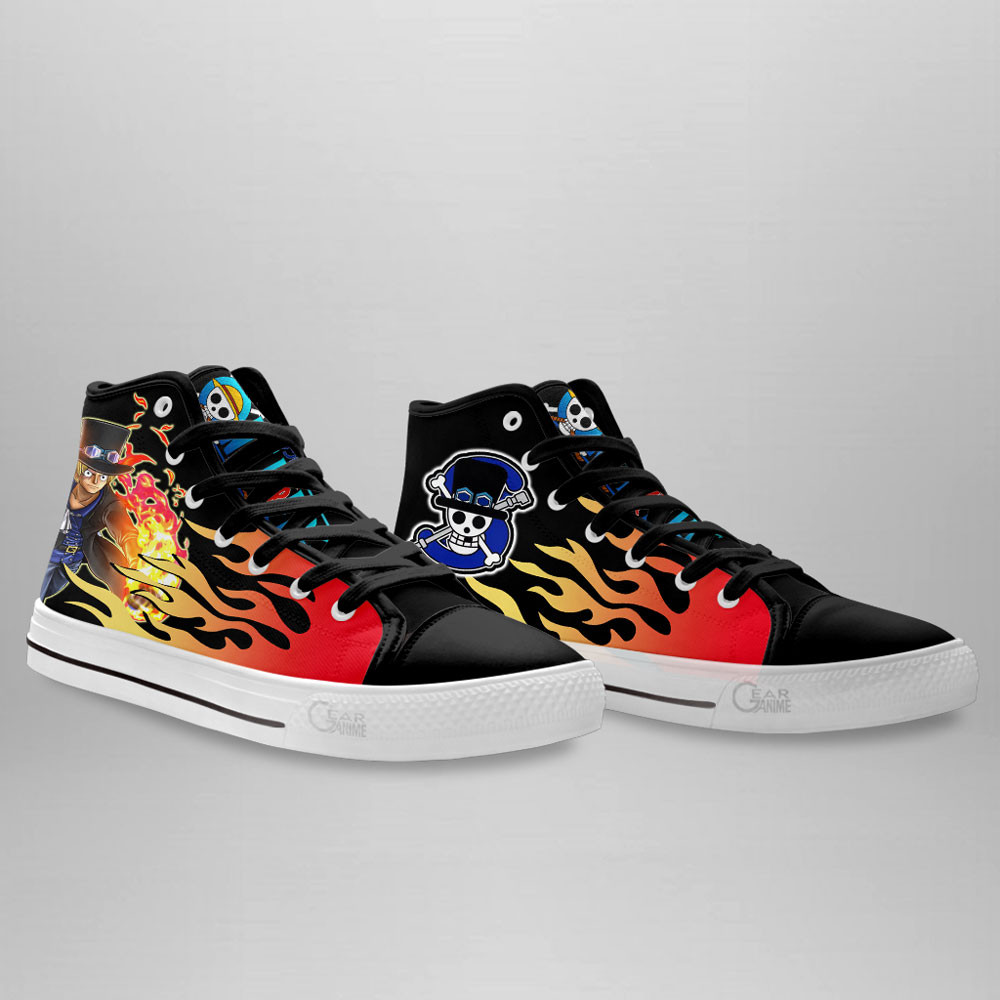 Sabo High Top Shoes Custom One Piece Sneakers Flame Style