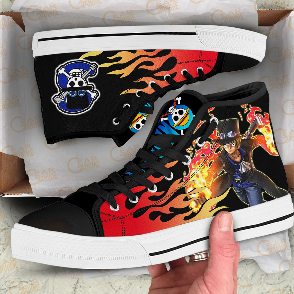 Sabo High Top Shoes Custom One Piece Sneakers Flame Style